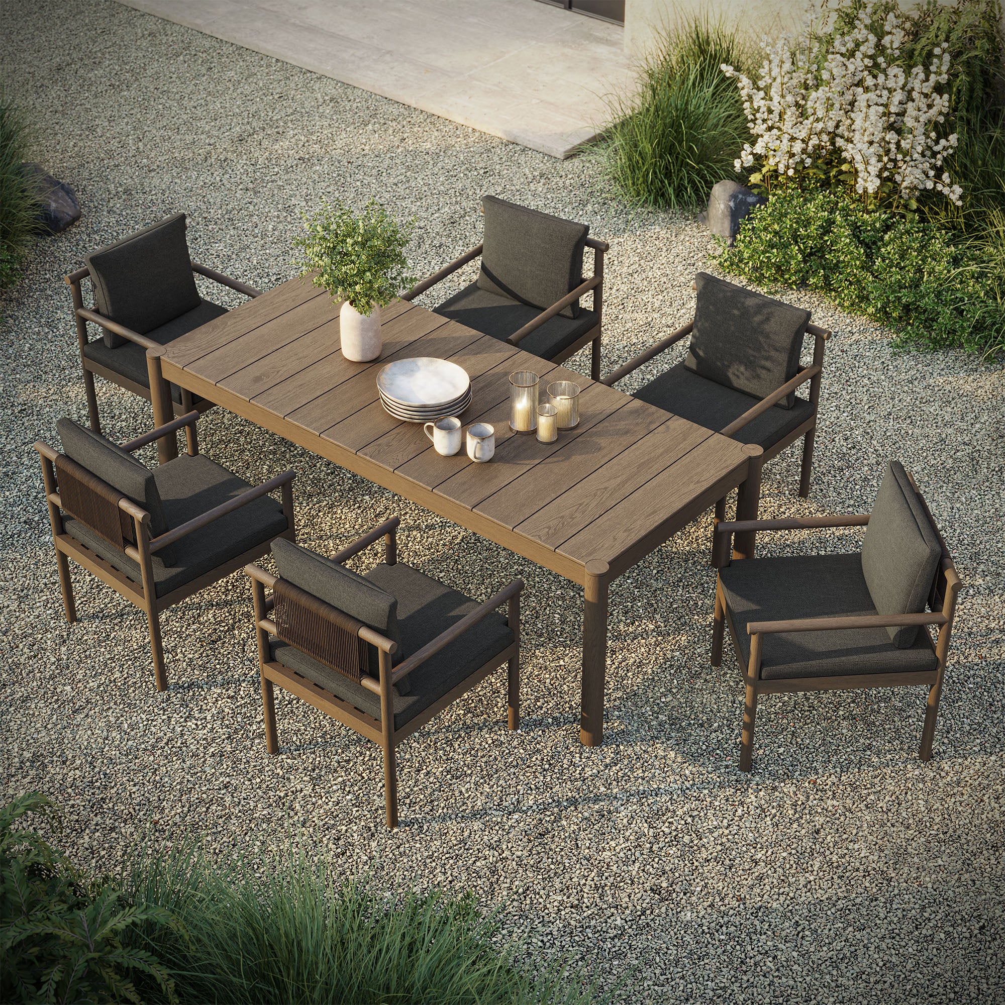 Modway Eleni 7 Piece Outdoor Patio Teak Wood Dining Set