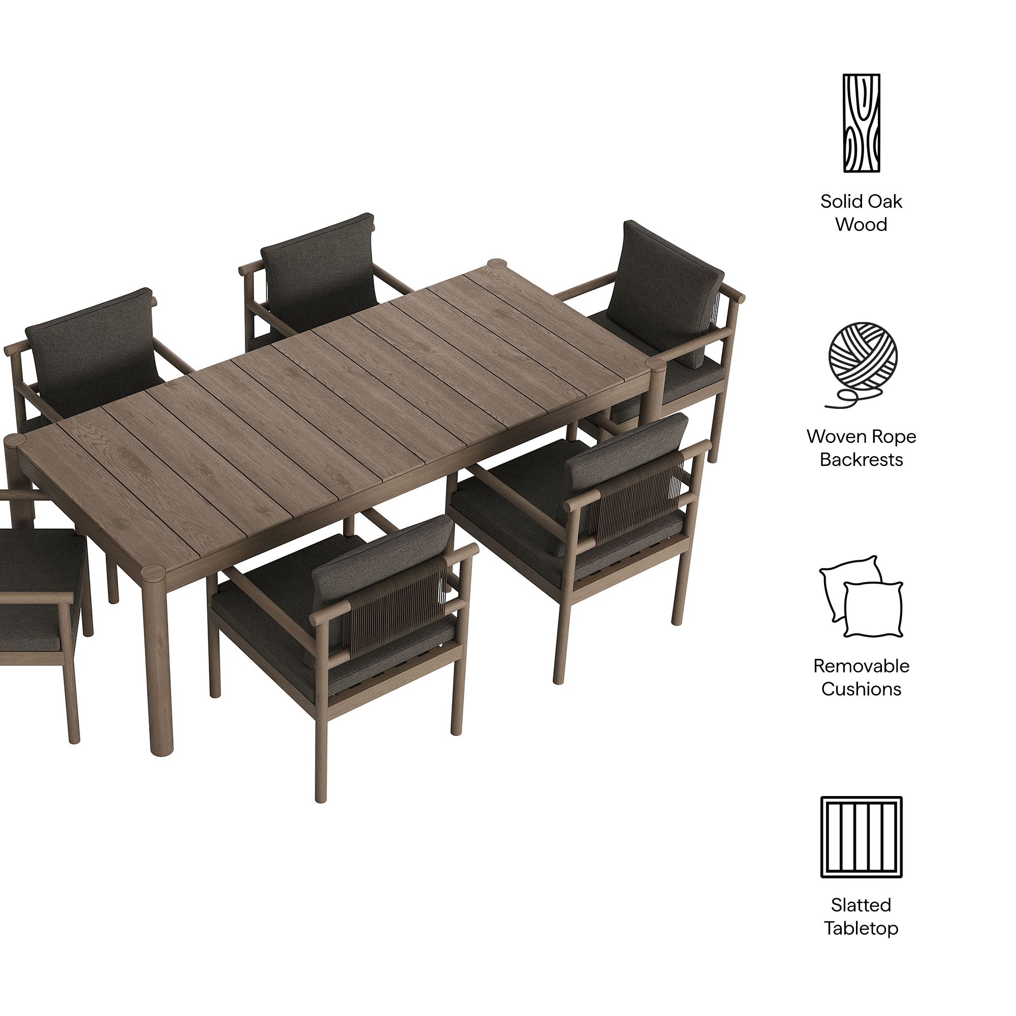 Modway Eleni 7 Piece Outdoor Patio Teak Wood Dining Set