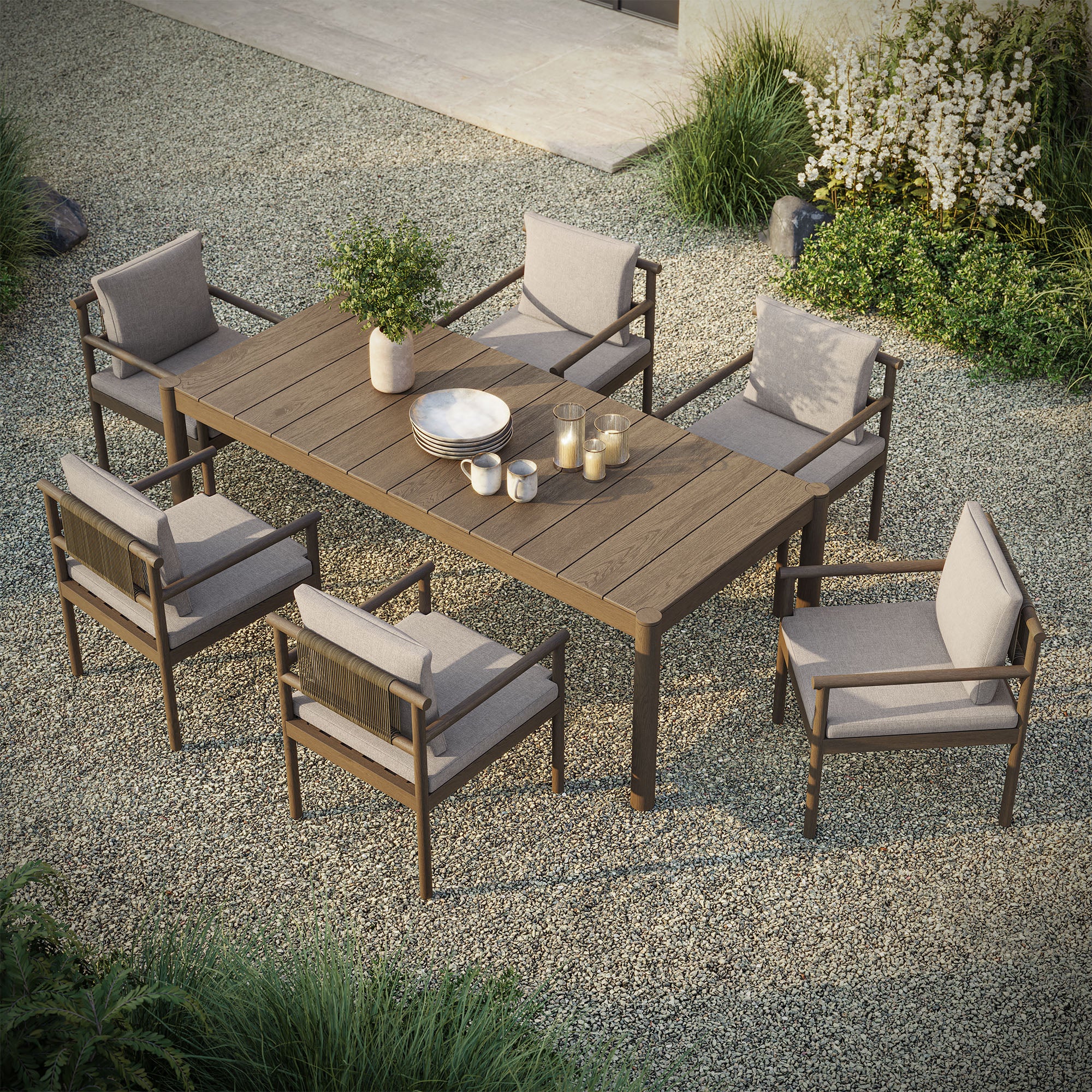 Modway Eleni 7 Piece Outdoor Patio Teak Wood Dining Set