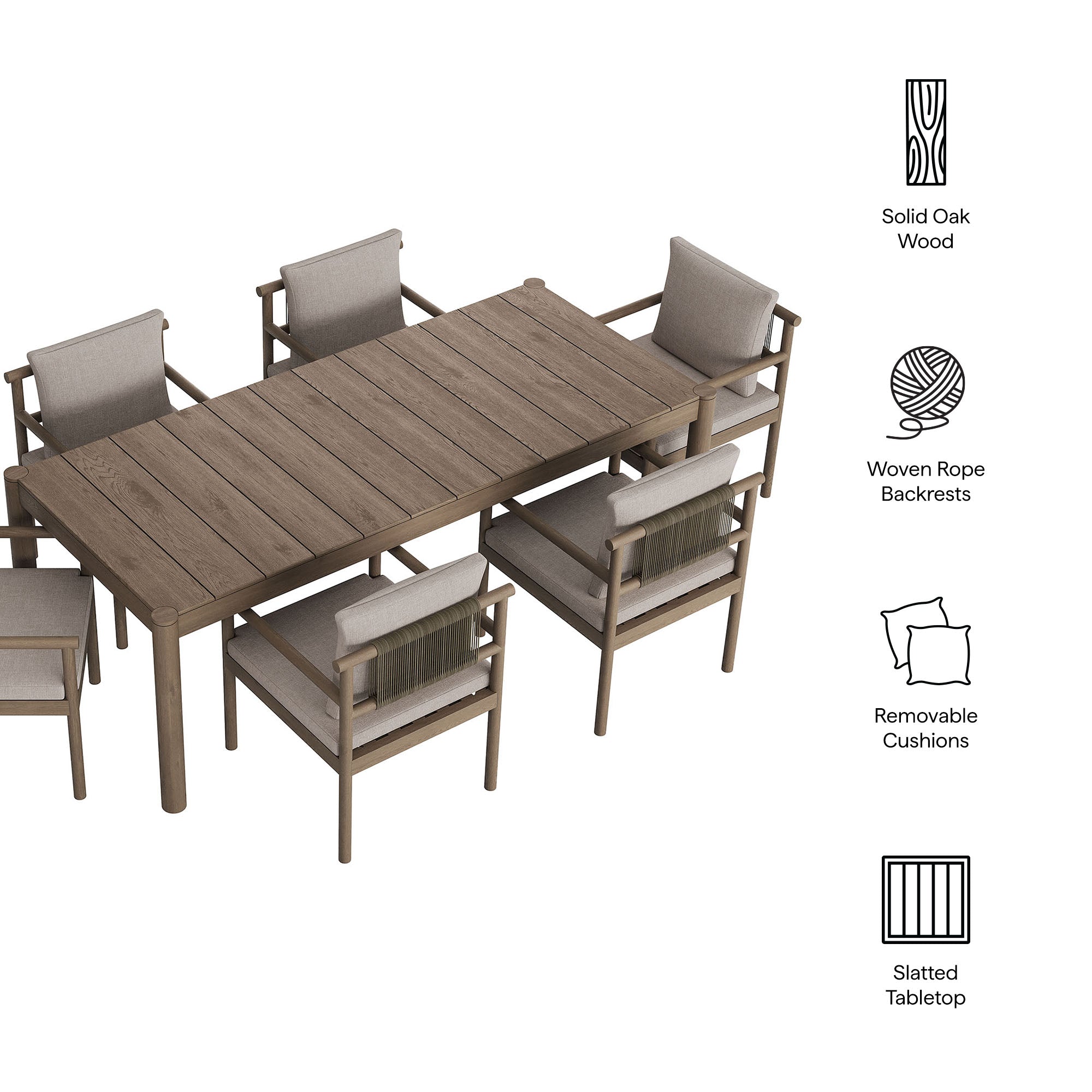 Modway Eleni 7 Piece Outdoor Patio Teak Wood Dining Set