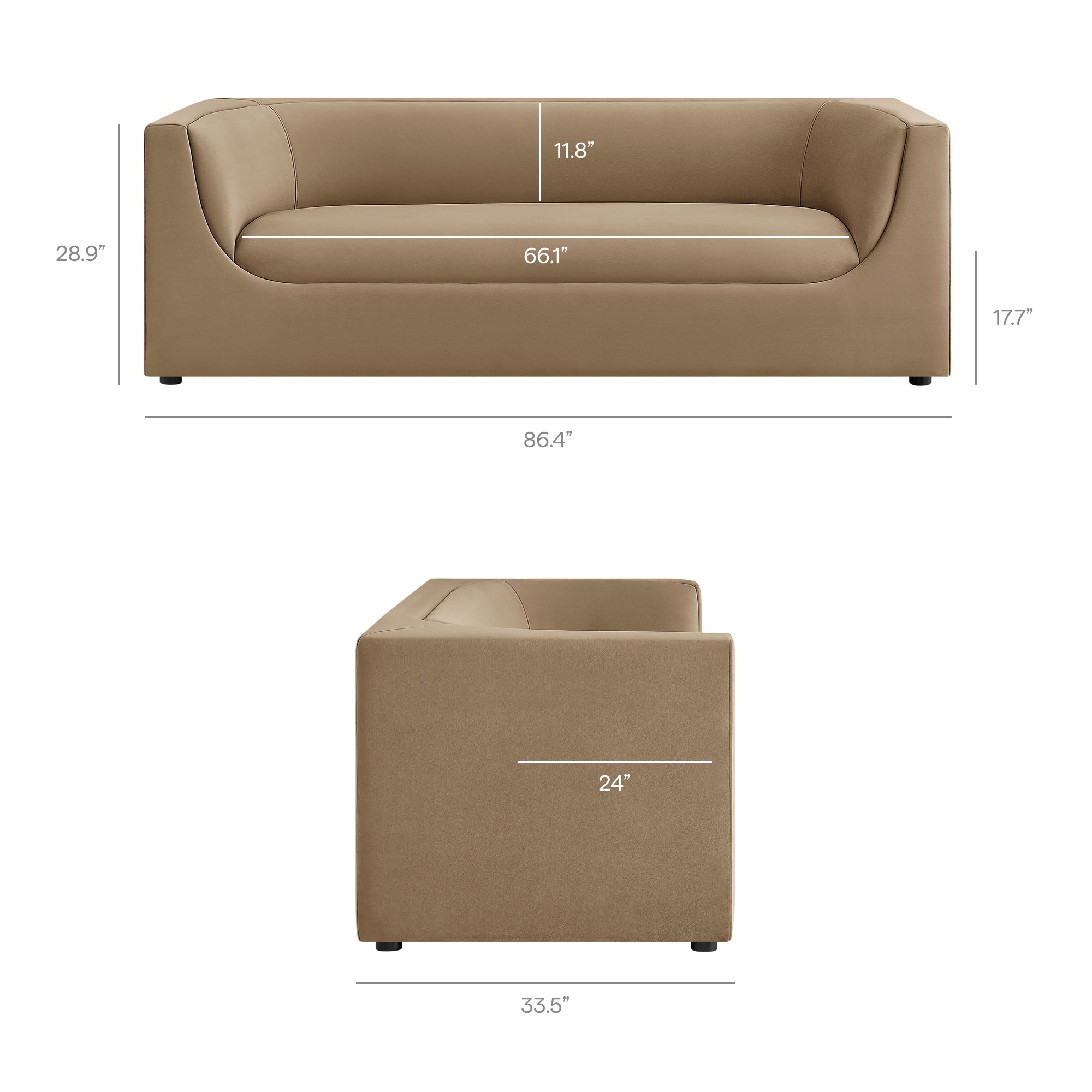 Modway EEI-7564 Hilda 86" Curved Back Performance Velvet Sofa
