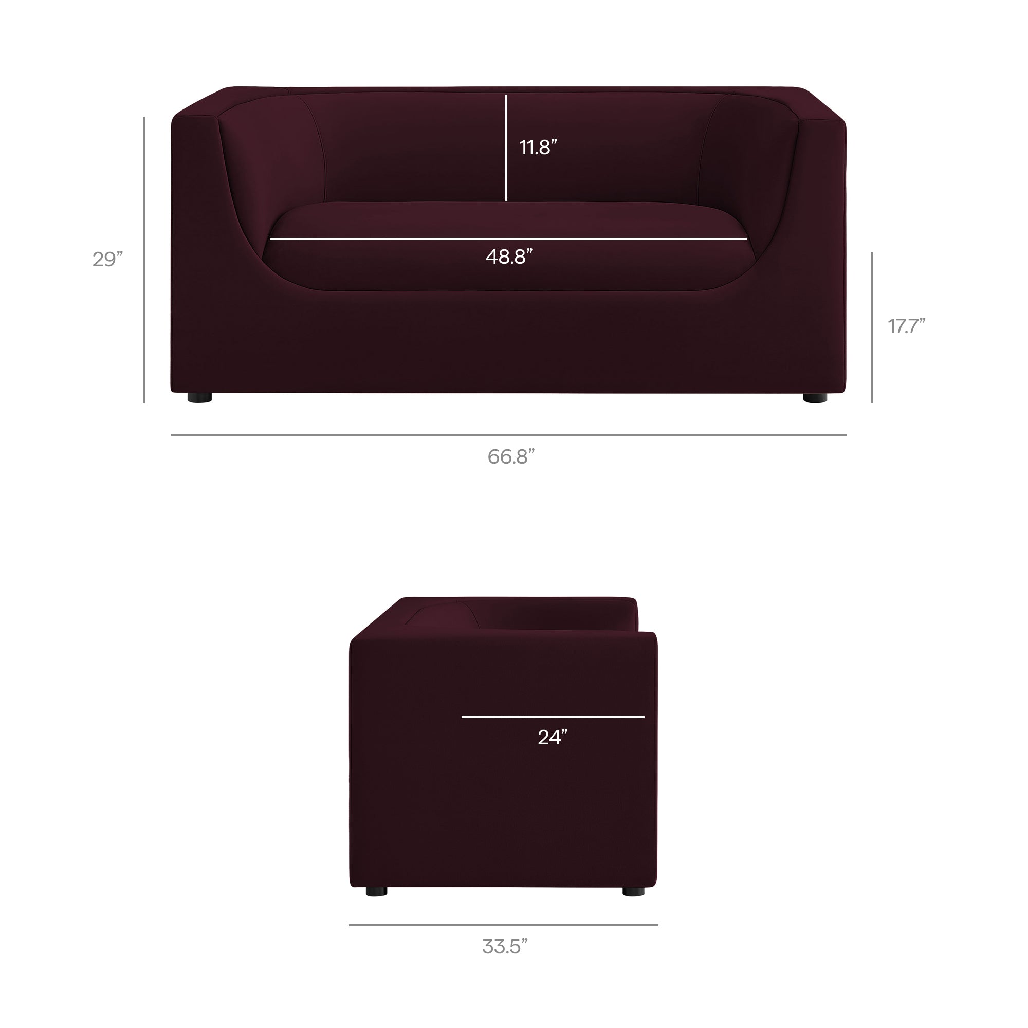 Modway EEI-7565 Hilda 67" Curved Back Performance Velvet Loveseat