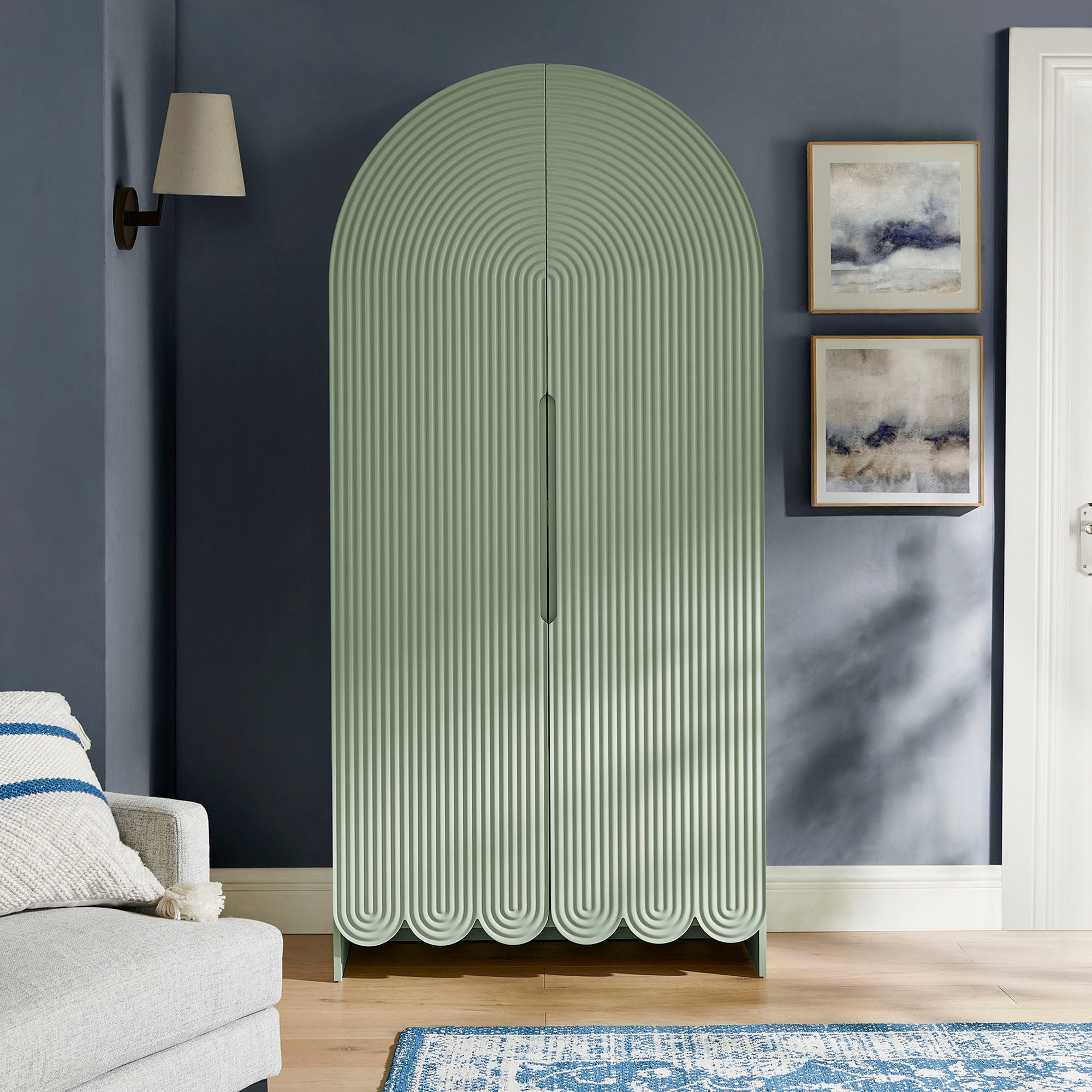 Modway Dahlia 78 Inch Fluted and Scalloped Arched Storage Cabinet