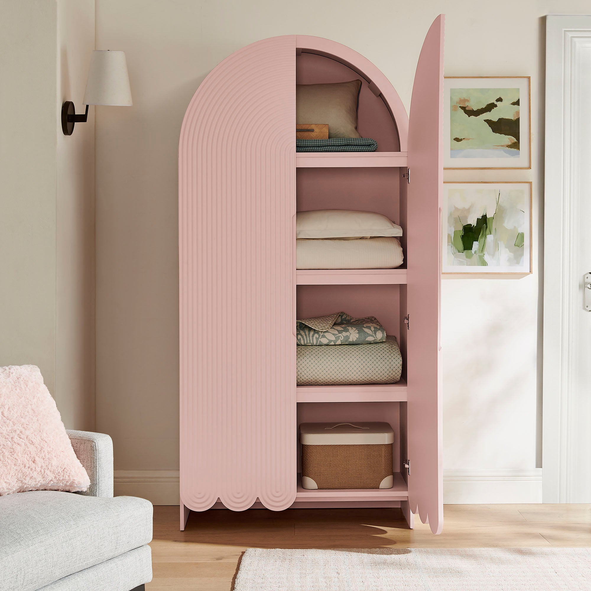Modway Dahlia 78 Inch Fluted and Scalloped Arched Storage Cabinet