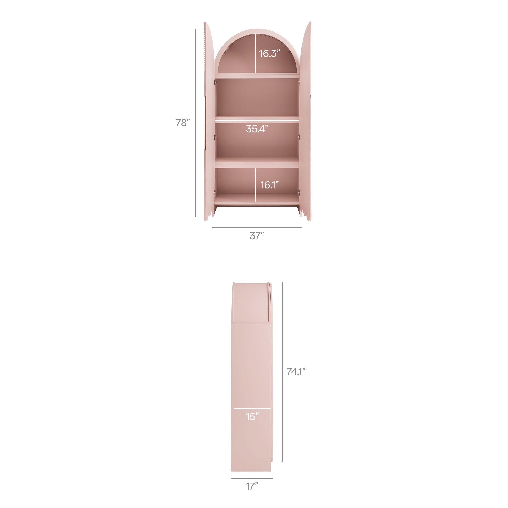 Modway Dahlia 78 Inch Fluted and Scalloped Arched Storage Cabinet