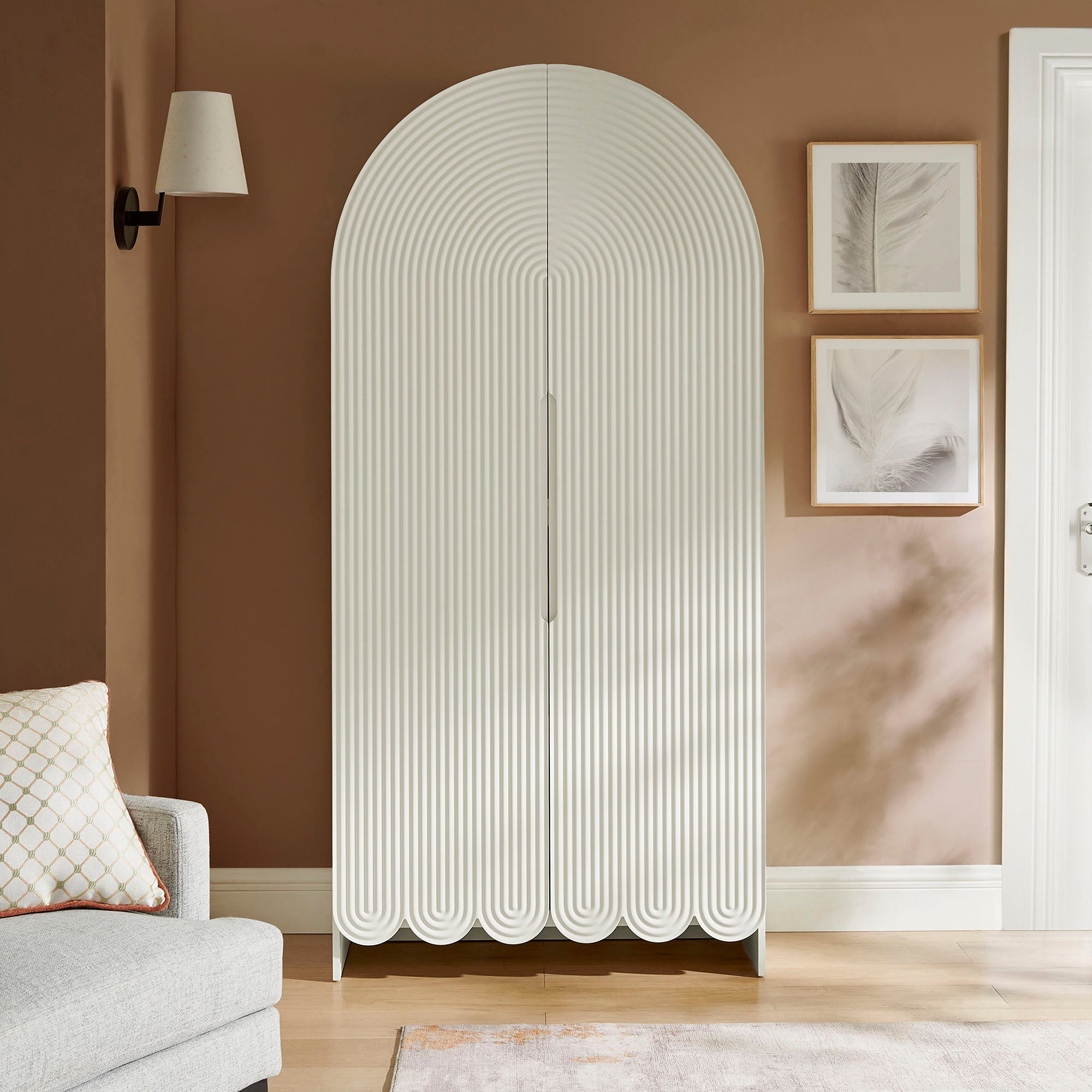 Modway Dahlia 78 Inch Fluted and Scalloped Arched Storage Cabinet