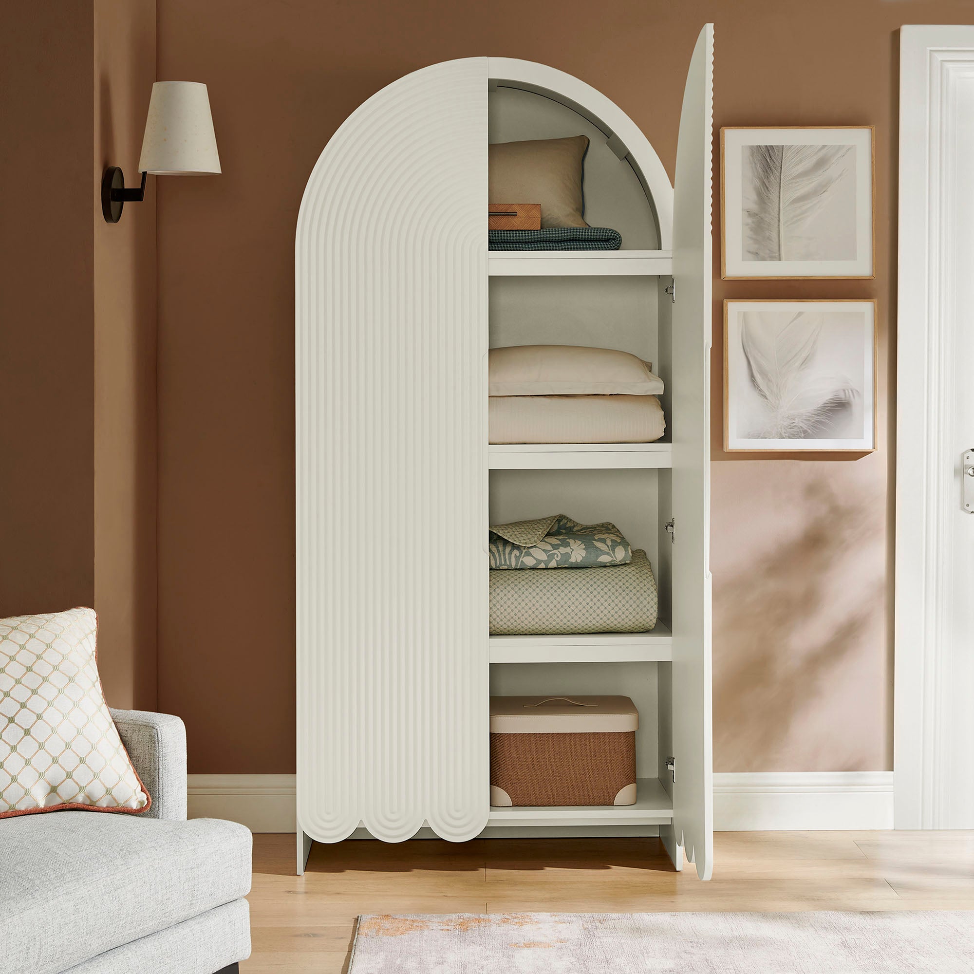 Modway Dahlia 78 Inch Fluted and Scalloped Arched Storage Cabinet