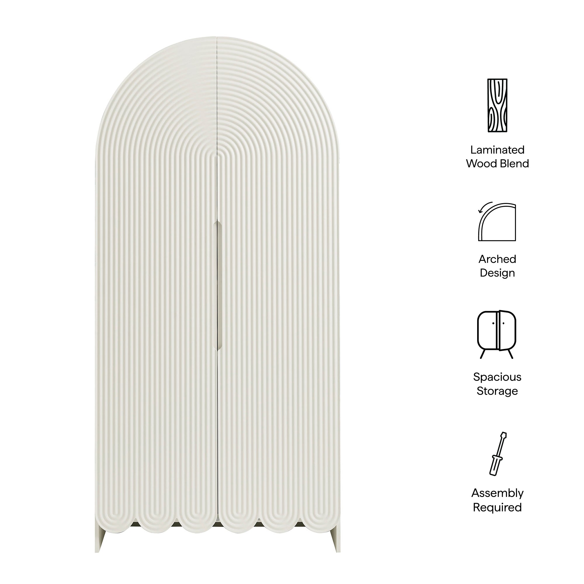 Modway Dahlia 78 Inch Fluted and Scalloped Arched Storage Cabinet