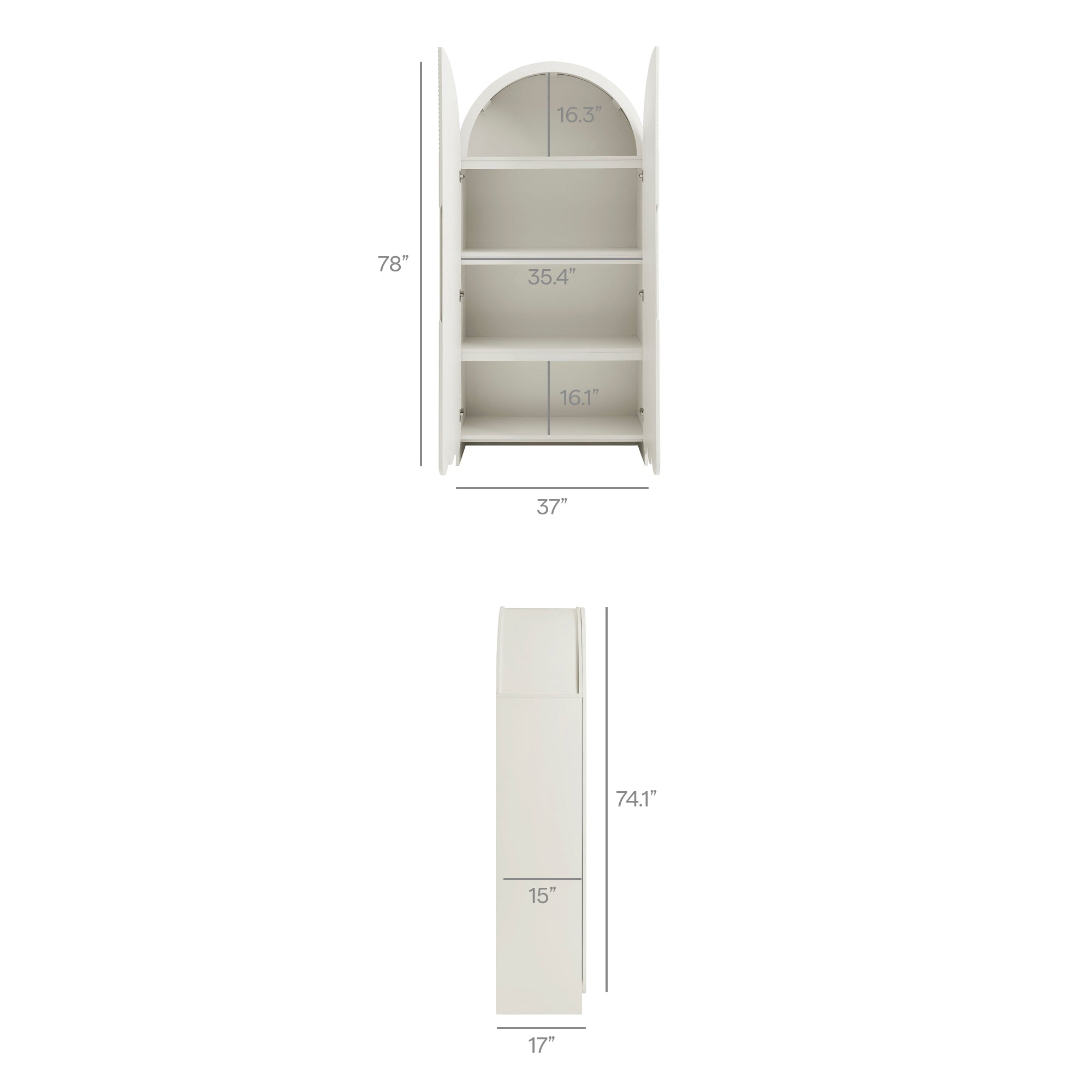 Modway Dahlia 78 Inch Fluted and Scalloped Arched Storage Cabinet