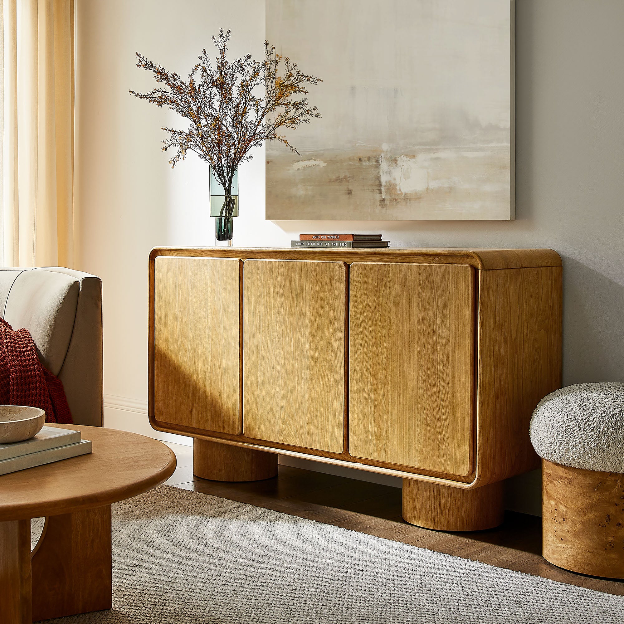 Modway EEI-7575 Lumo 3-Door Curved Wood Accent Cabinet