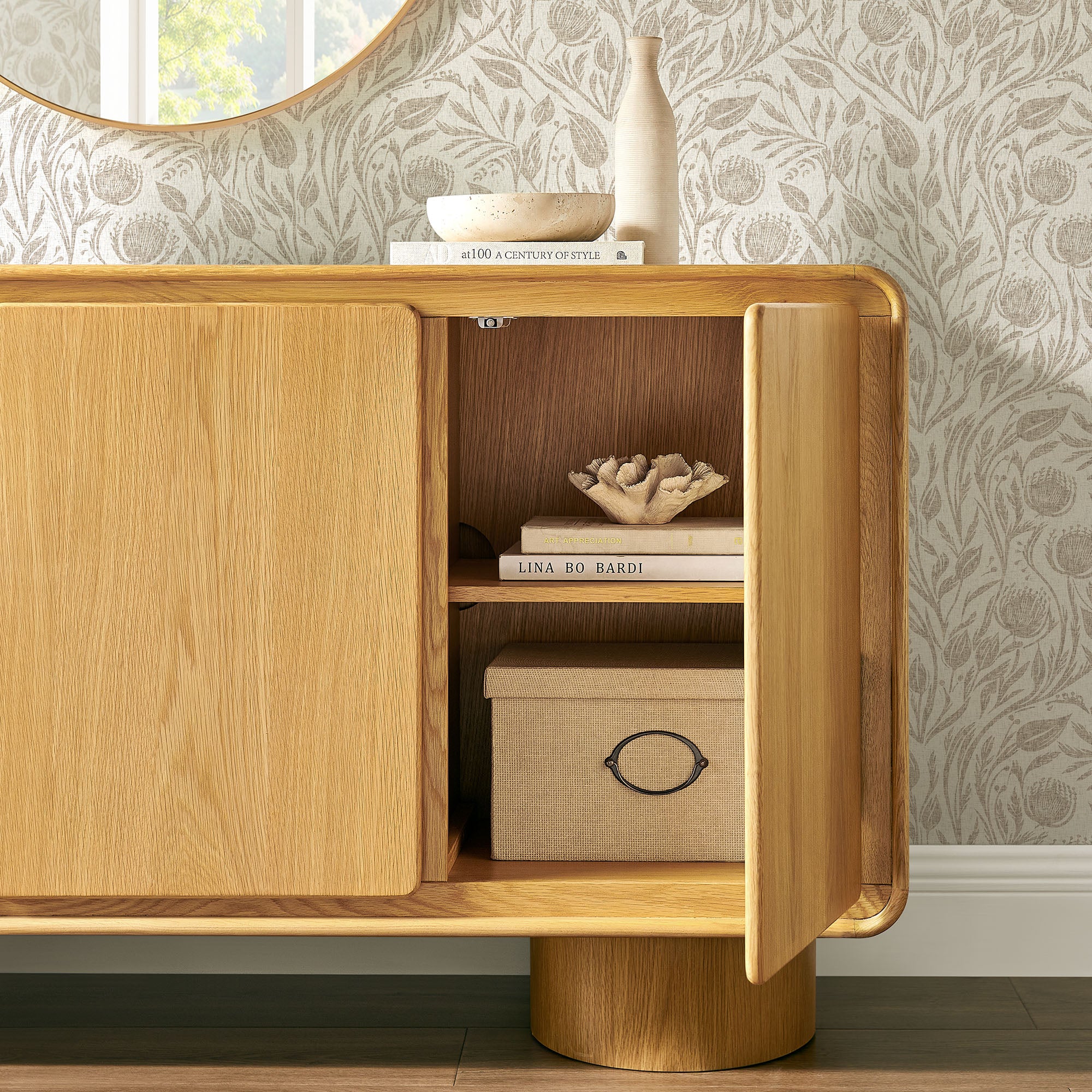 Modway EEI-7575 Lumo 3-Door Curved Wood Accent Cabinet
