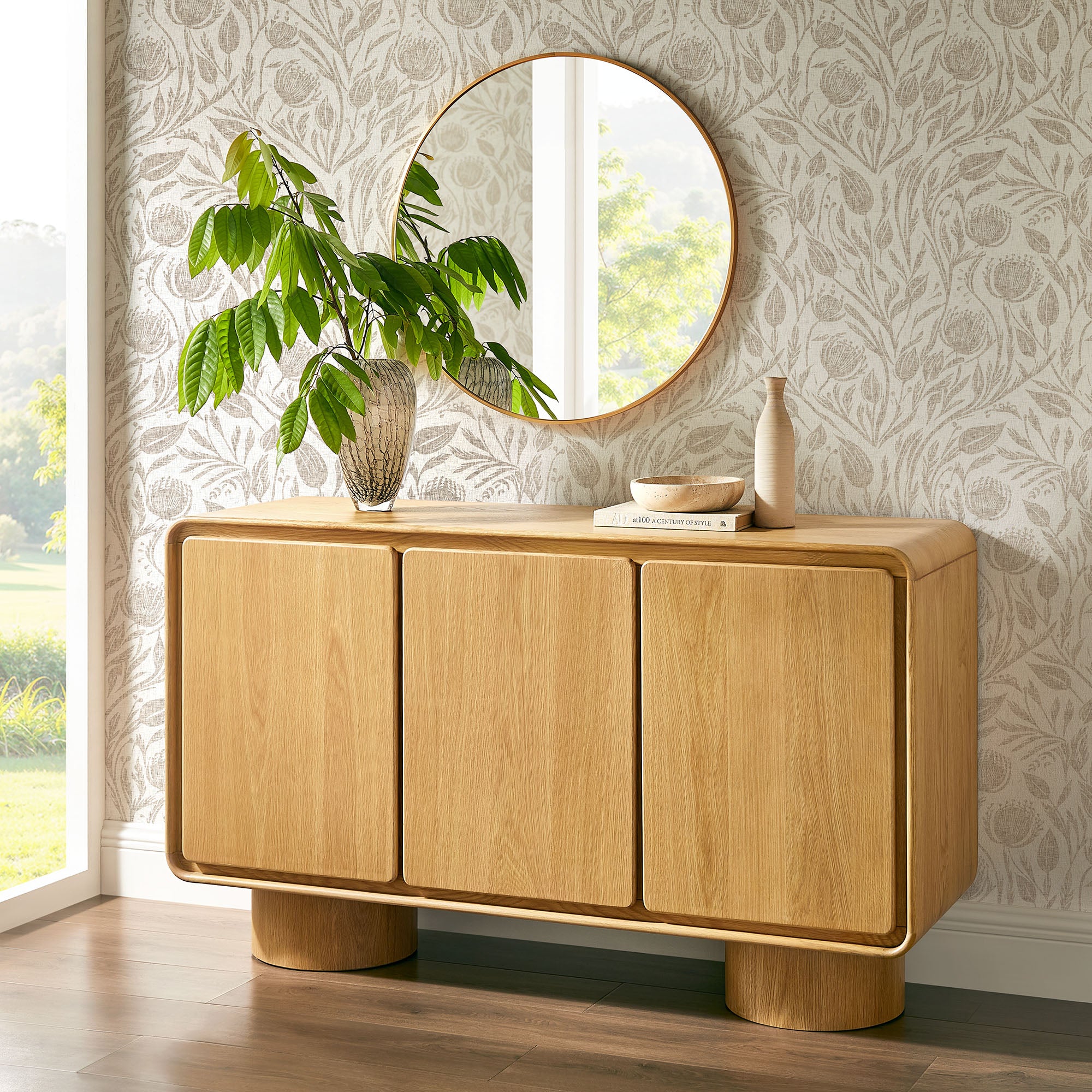 Modway EEI-7575 Lumo 3-Door Curved Wood Accent Cabinet