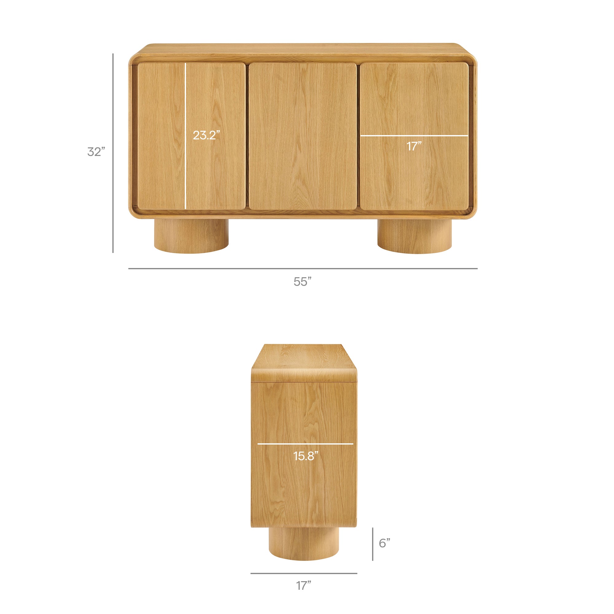 Modway EEI-7575 Lumo 3-Door Curved Wood Accent Cabinet