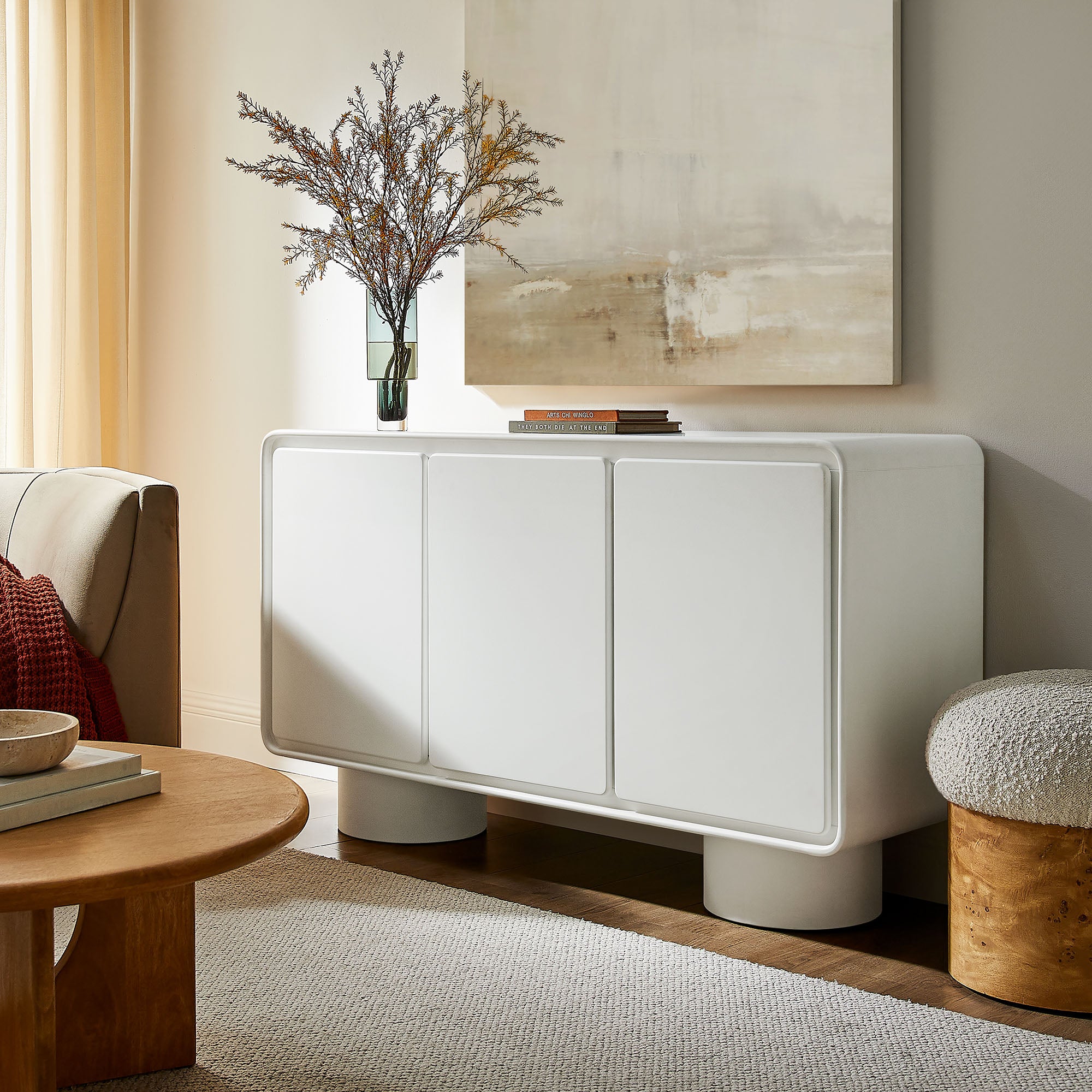 Modway EEI-7576 Lumo 3-Door Curved Wood Accent Cabinet