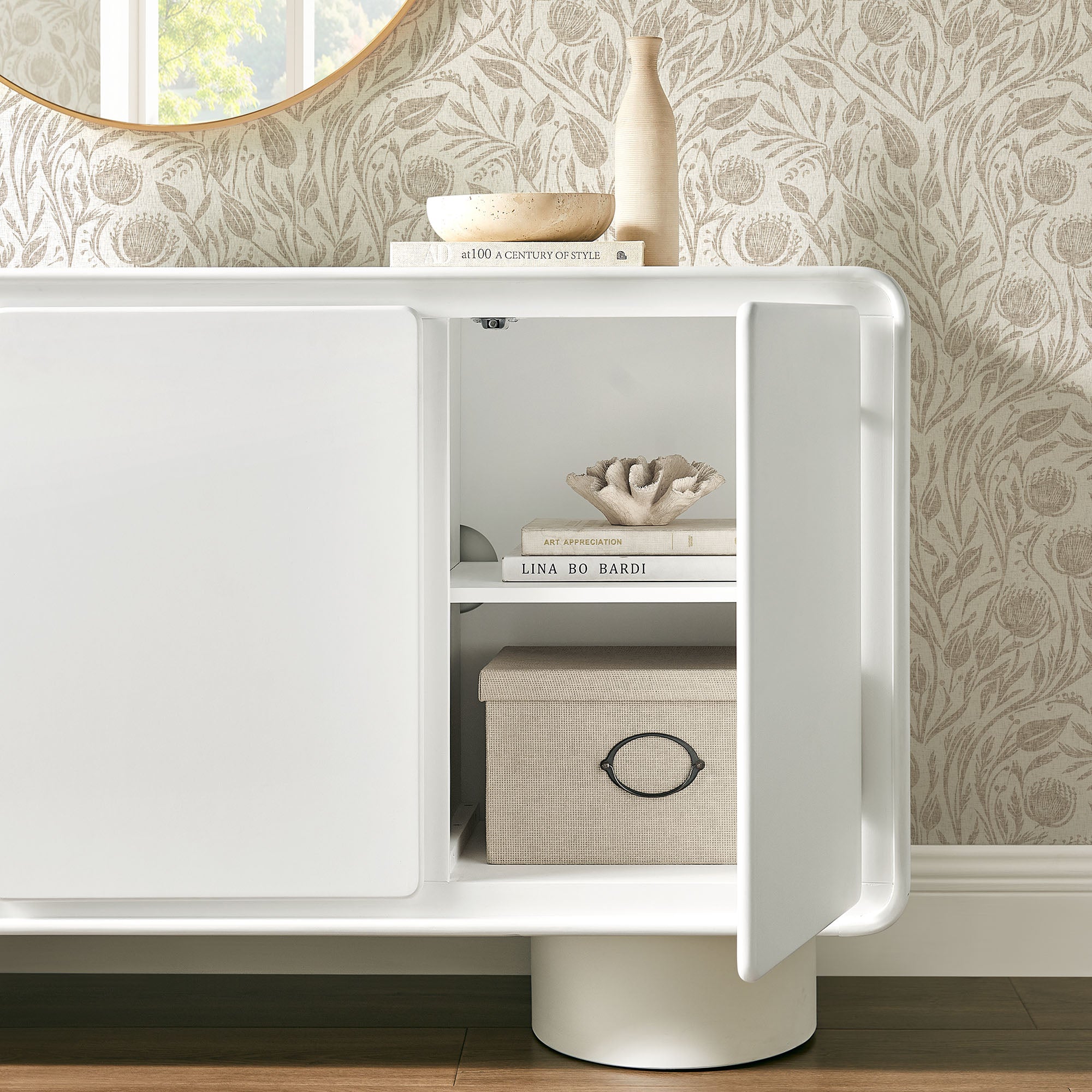 Modway EEI-7576 Lumo 3-Door Curved Wood Accent Cabinet