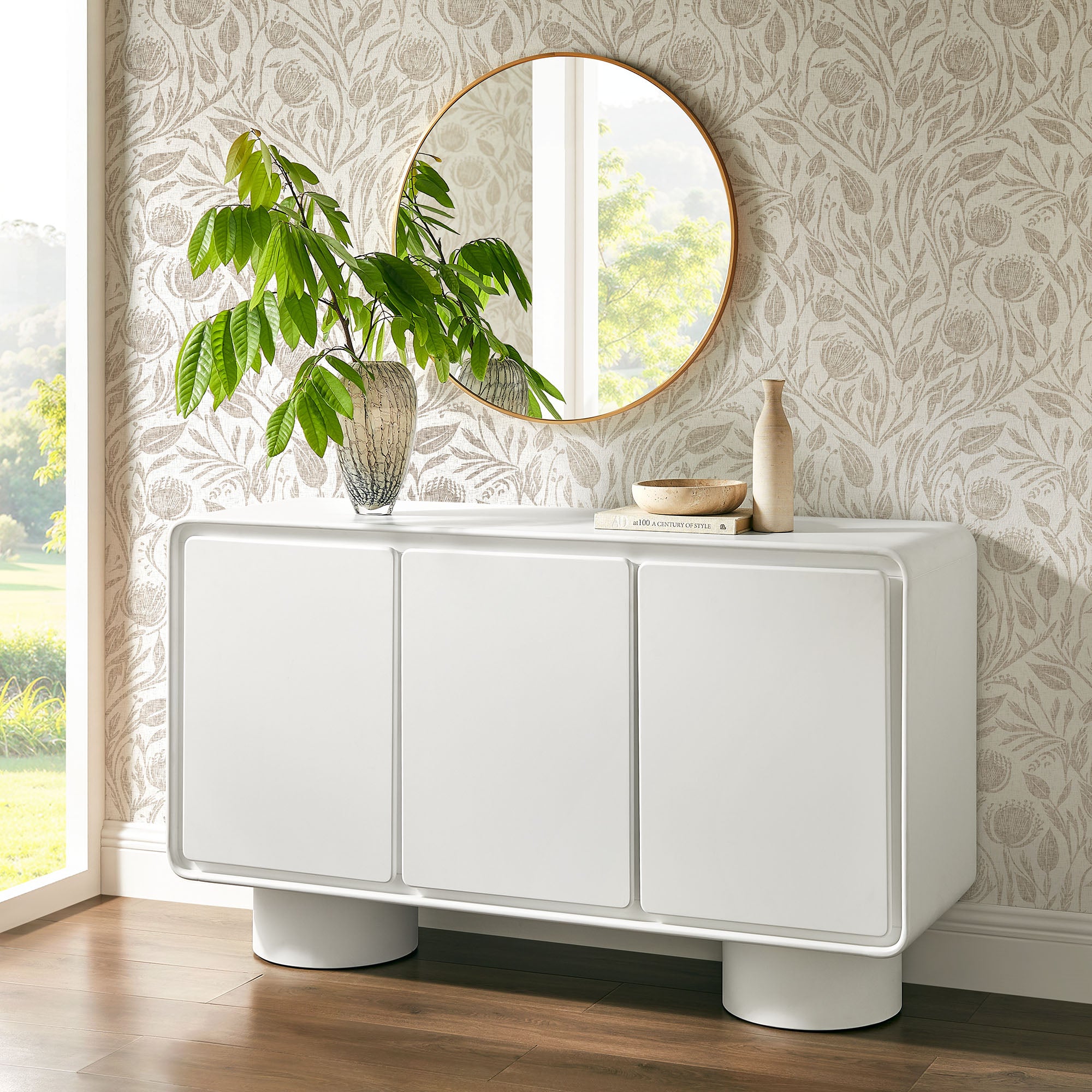 Modway EEI-7576 Lumo 3-Door Curved Wood Accent Cabinet
