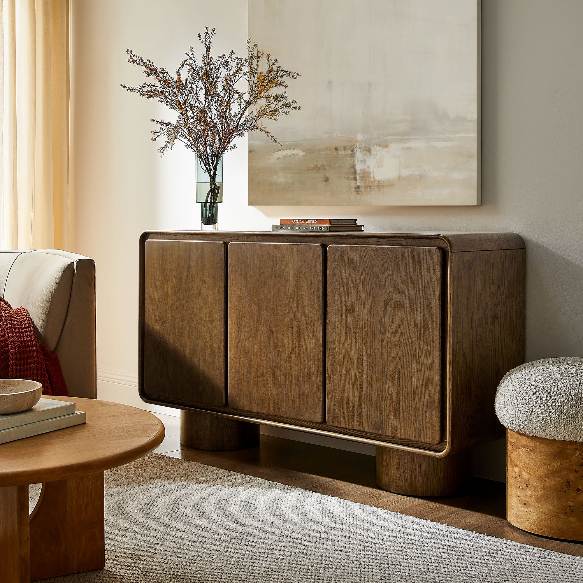 Modway EEI-7577 Lumo 3-Door Curved Wood Accent Cabinet