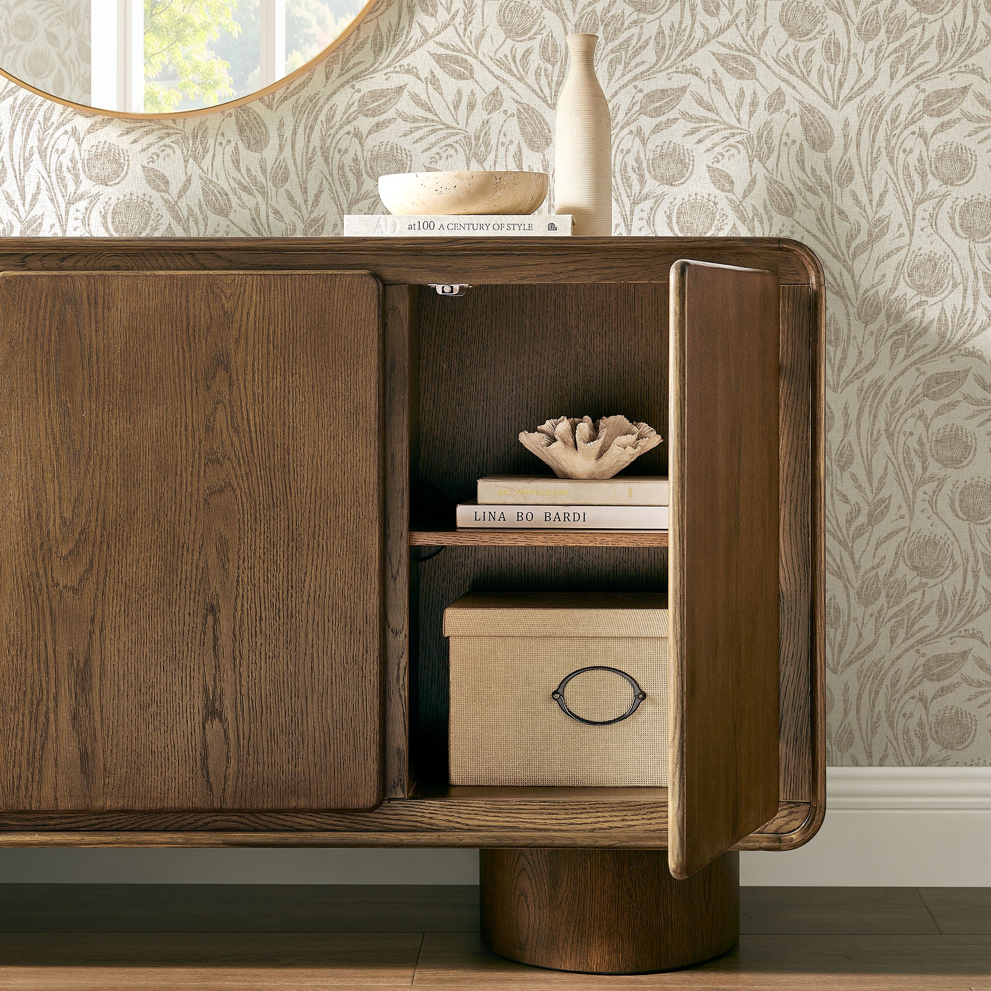 Modway EEI-7577 Lumo 3-Door Curved Wood Accent Cabinet