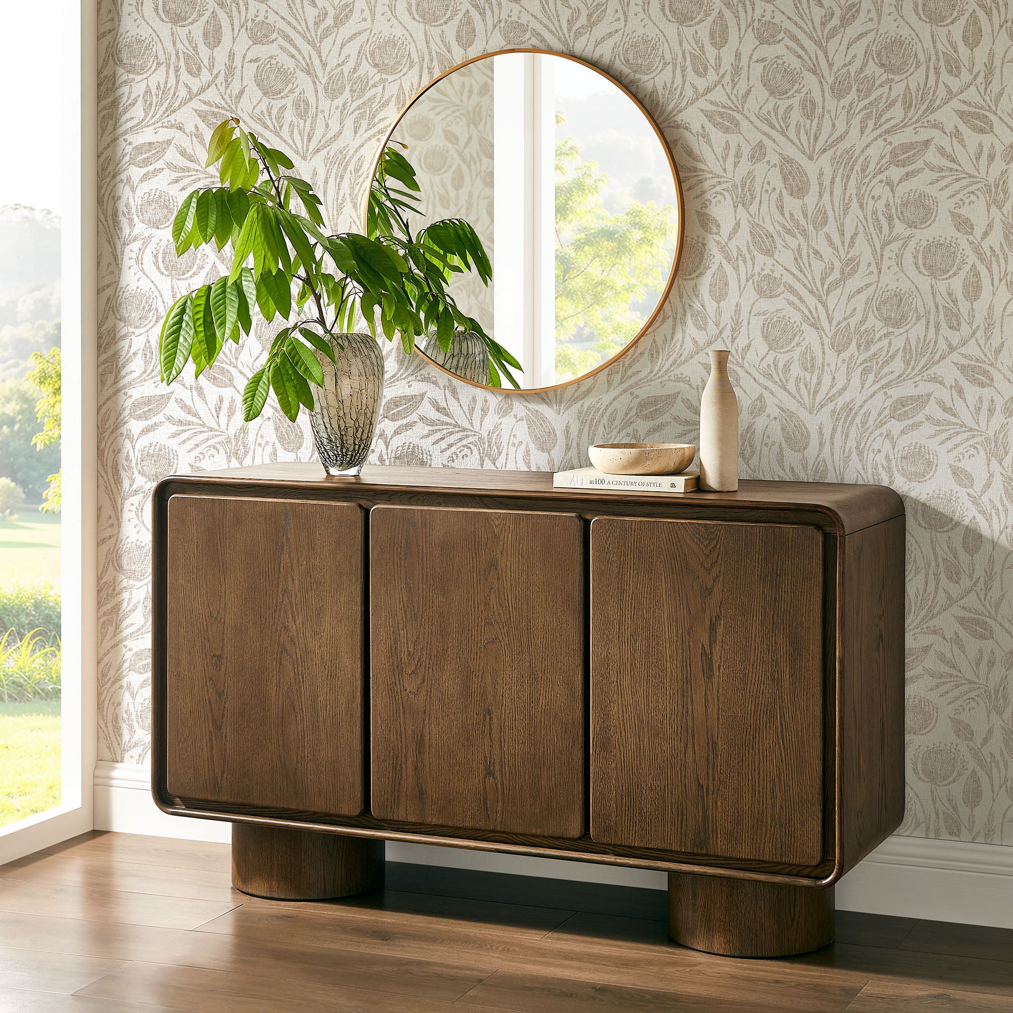 Modway EEI-7577 Lumo 3-Door Curved Wood Accent Cabinet
