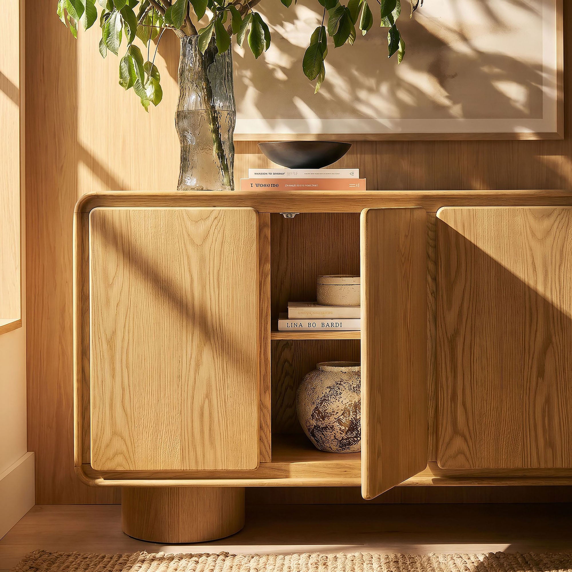 Modway EEI-7578 Lumo 4-Door Curved Wood Accent Cabinet