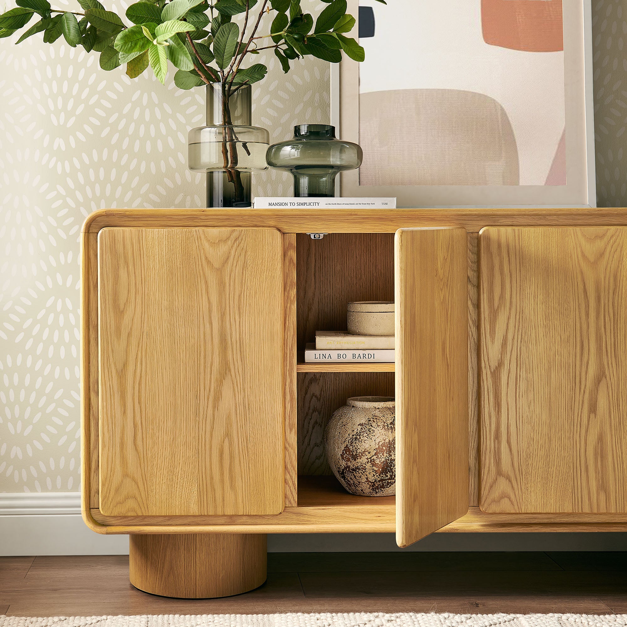 Modway EEI-7578 Lumo 4-Door Curved Wood Accent Cabinet