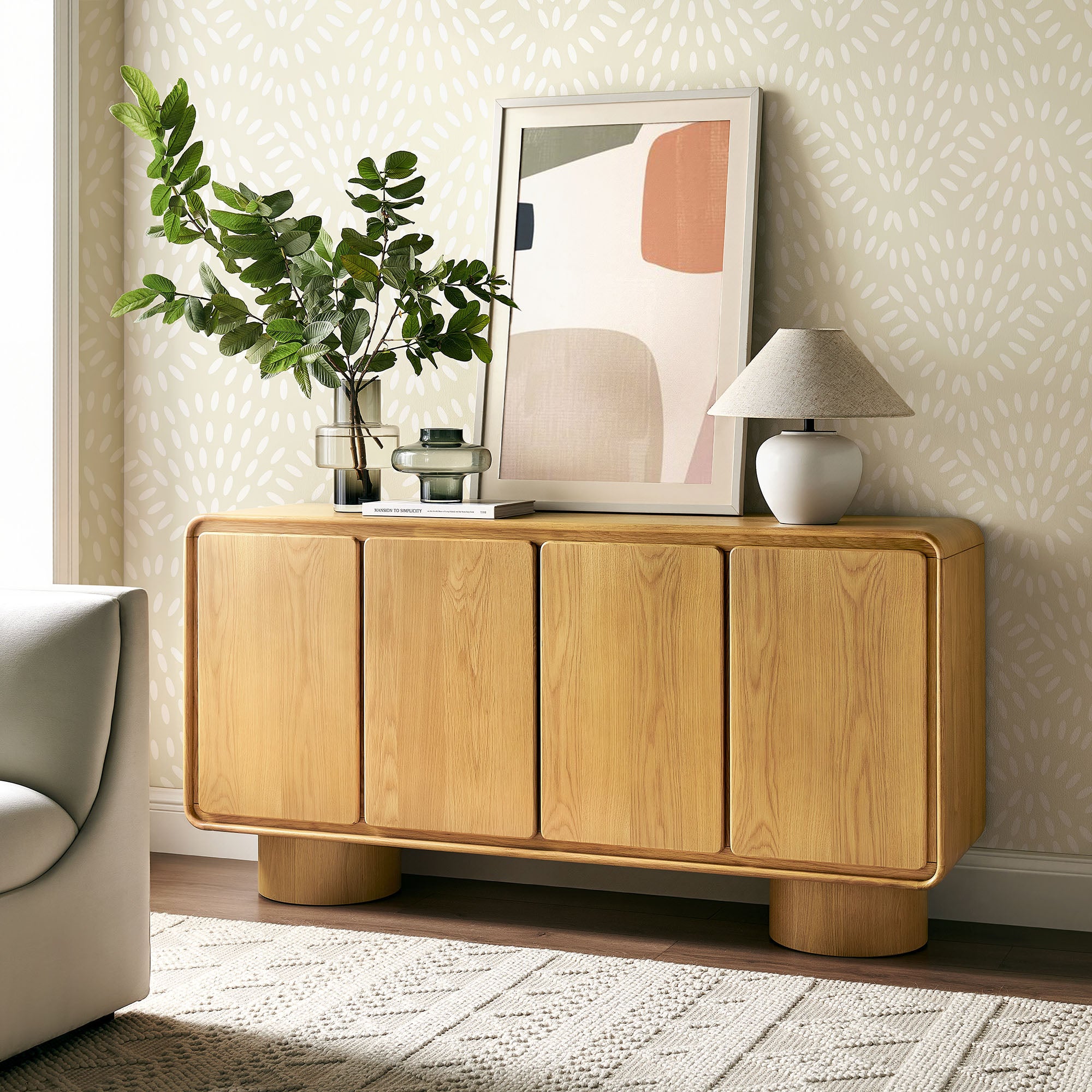 Modway EEI-7578 Lumo 4-Door Curved Wood Accent Cabinet