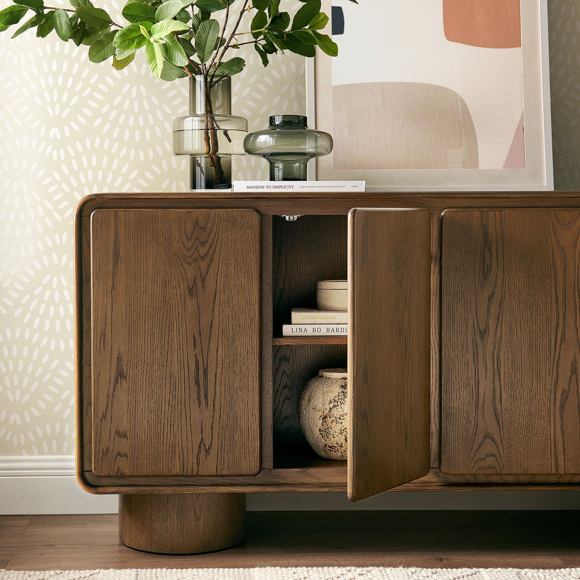 Modway EEI-7580 Lumo 4-Door Curved Wood Accent Cabinet