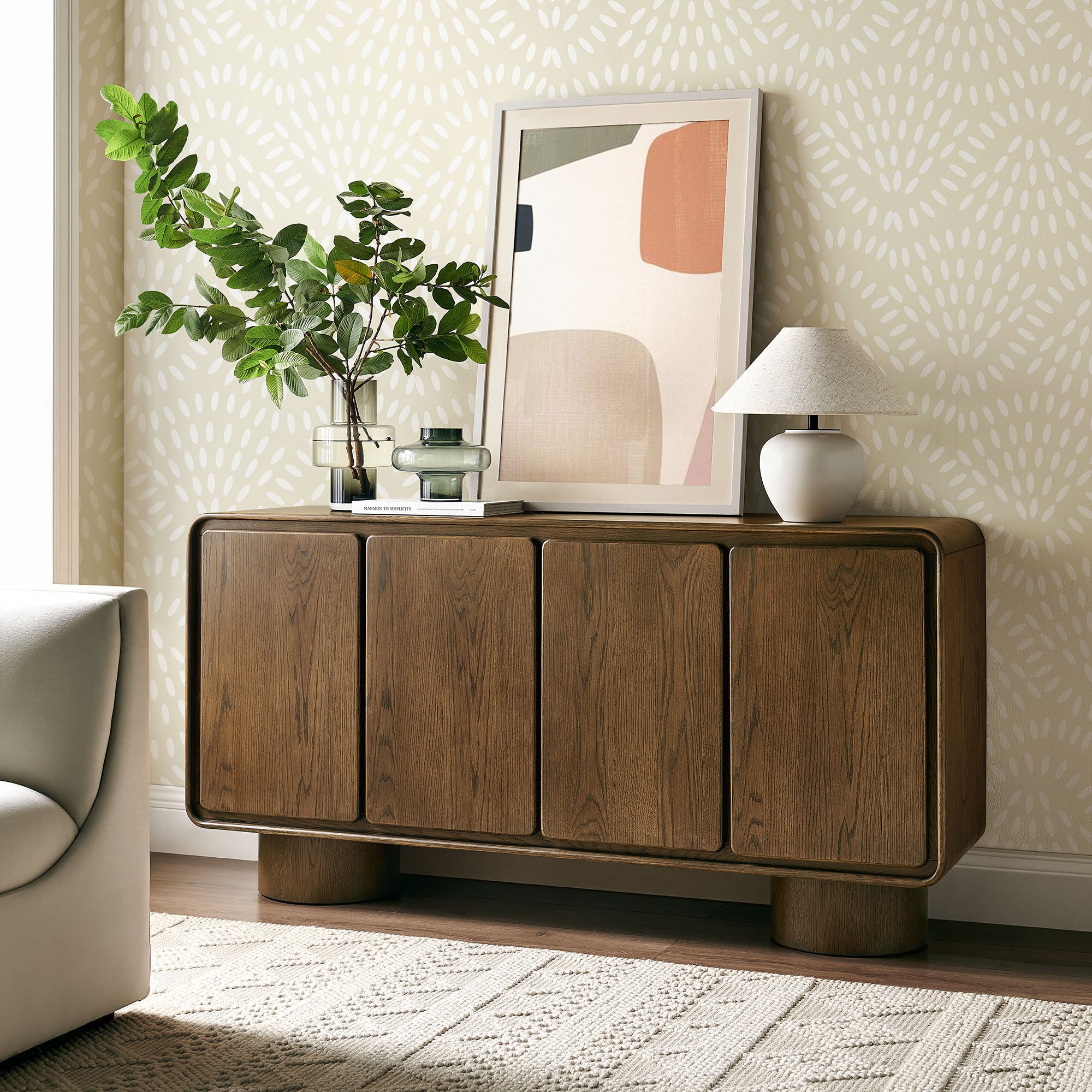 Modway EEI-7580 Lumo 4-Door Curved Wood Accent Cabinet