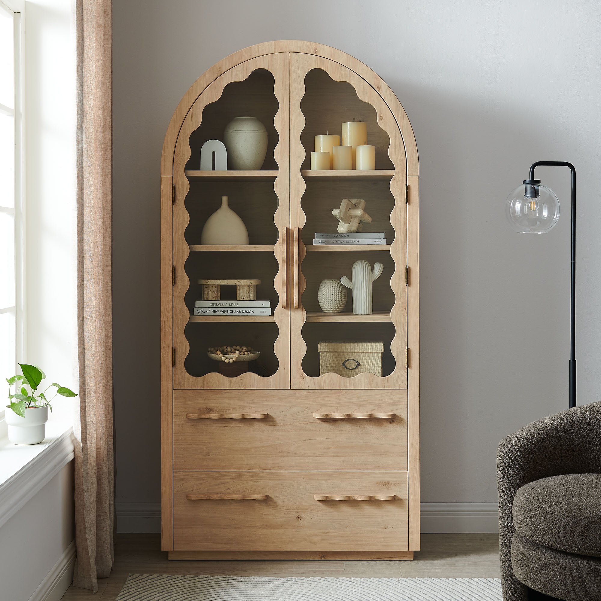 Modway EEI-7589 Rory 76 Inch Arched Kitchen Pantry Display Cabinet
