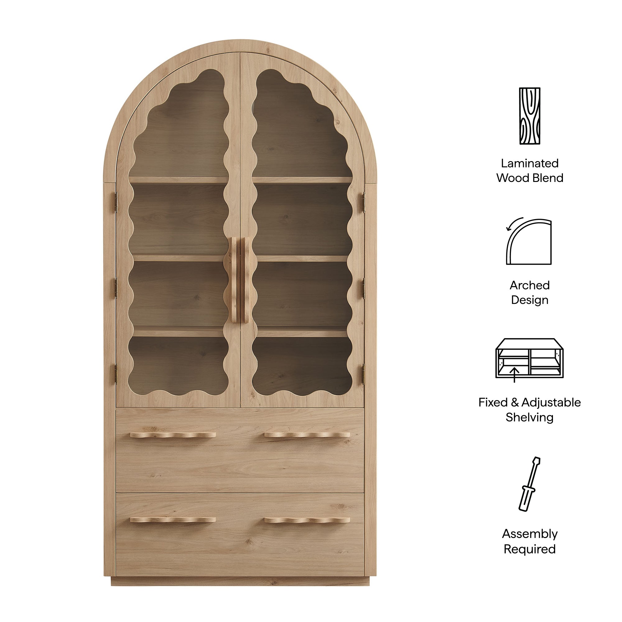 Modway Rory 76 Inch Arched Kitchen Pantry Display Cabinet