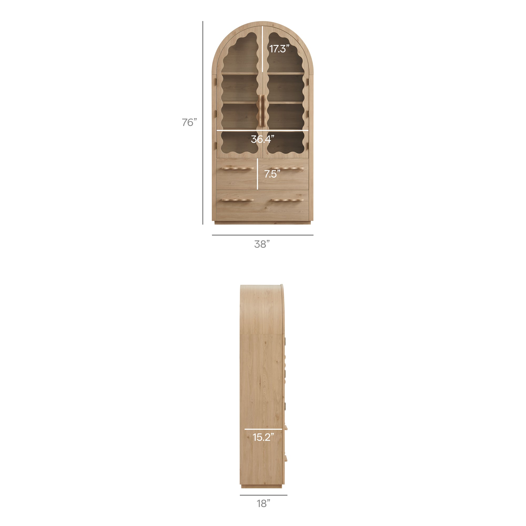 Modway Rory 76 Inch Arched Kitchen Pantry Display Cabinet