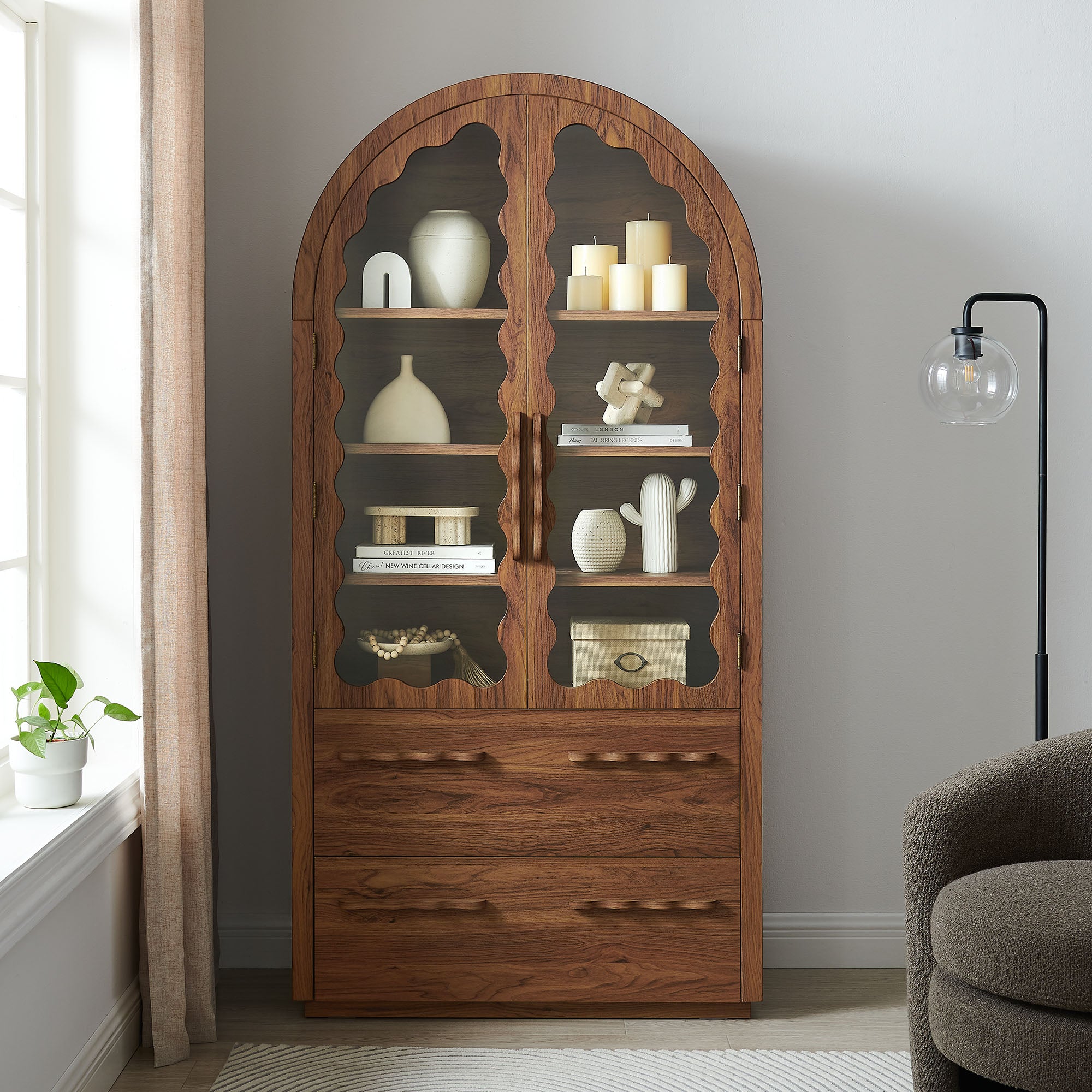 Modway Rory 76 Inch Arched Kitchen Pantry Display Cabinet