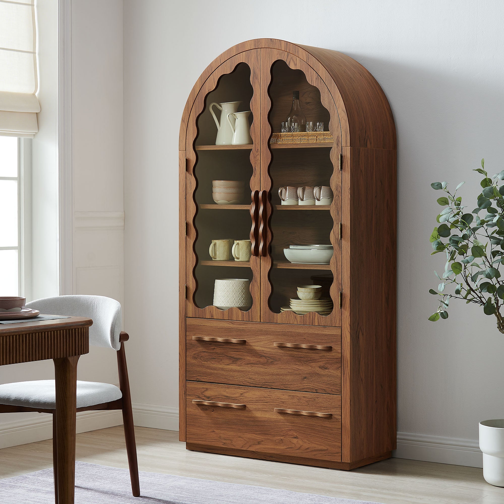 Modway Rory 76 Inch Arched Kitchen Pantry Display Cabinet
