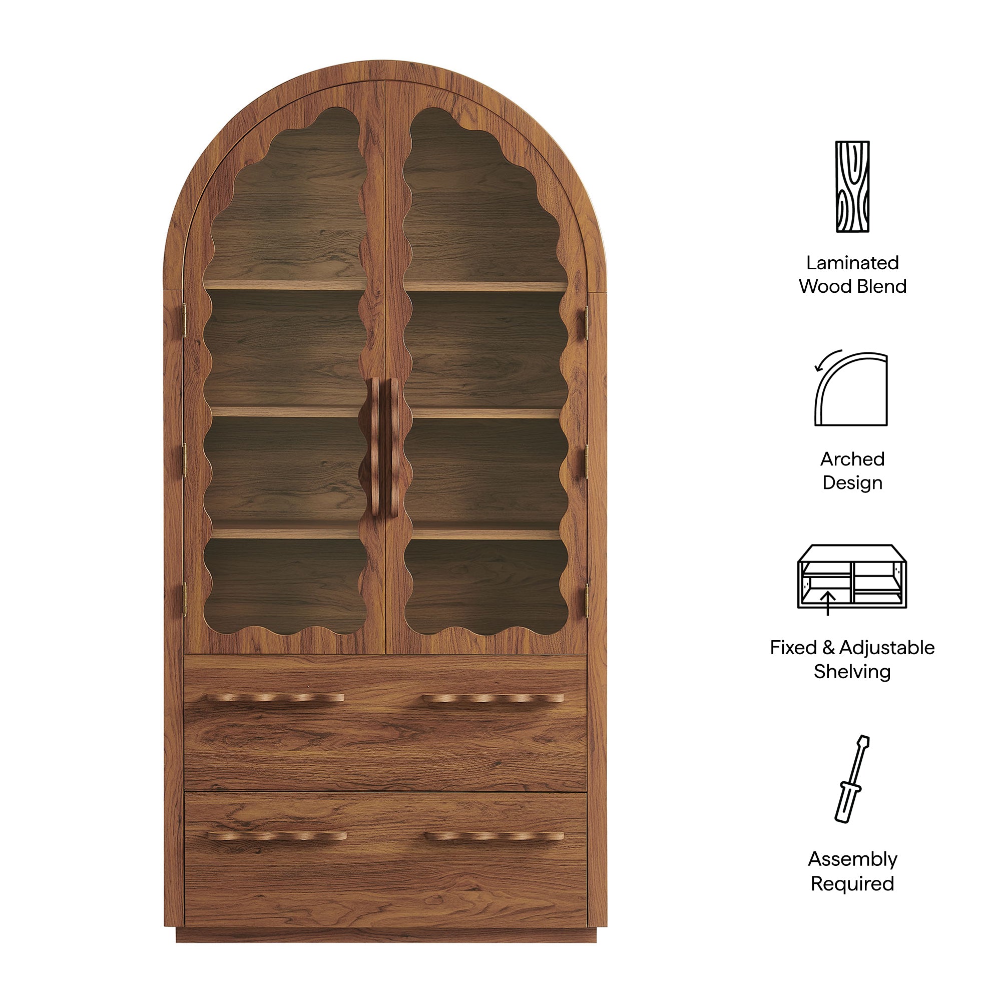 Modway Rory 76 Inch Arched Kitchen Pantry Display Cabinet