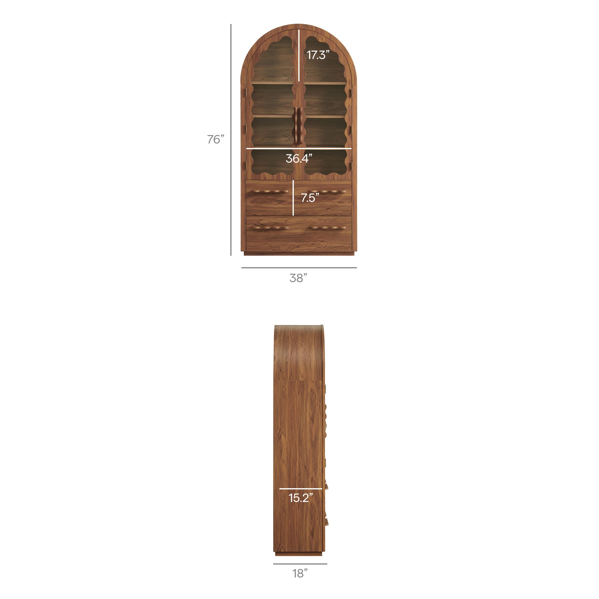 Modway EEI-7589 Rory 76 Inch Arched Kitchen Pantry Display Cabinet