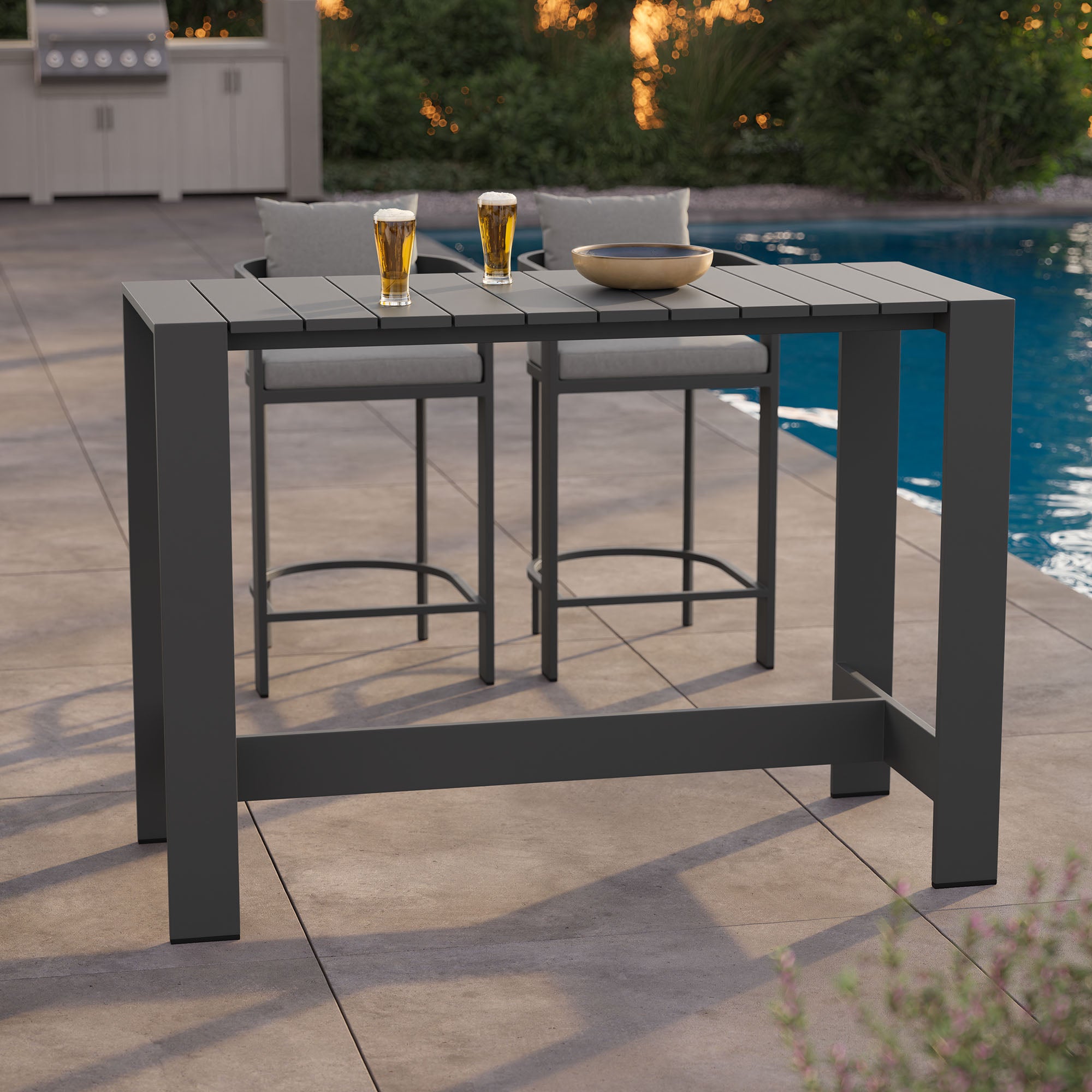 Modway EEI-7593 Tahoe 59 Inch Rectangle Outdoor Patio Aluminum Bar Table
