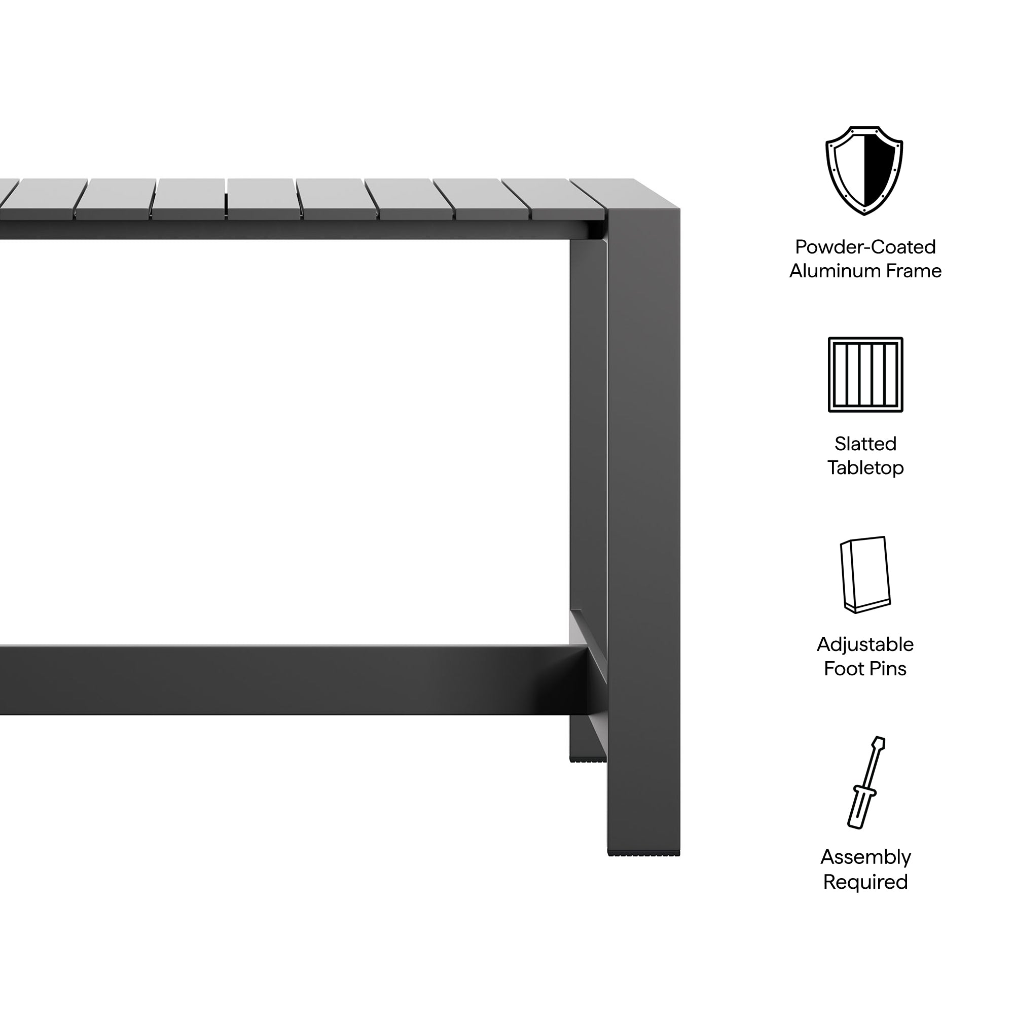 Modway EEI-7593 Tahoe 59 Inch Rectangle Outdoor Patio Aluminum Bar Table