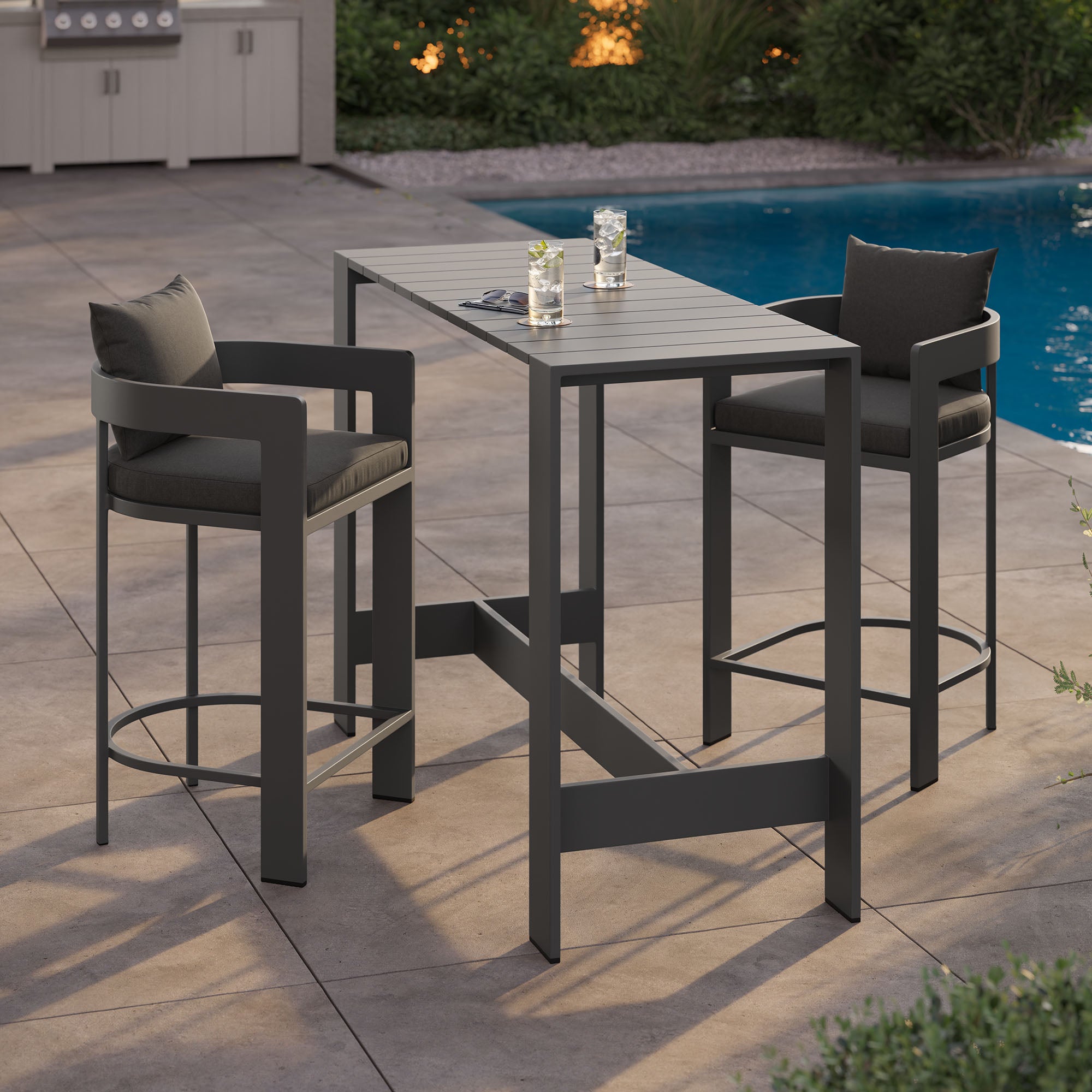 Modway EEI-7598 Tahoe 3-Piece Outdoor Patio Aluminum Bar Table Set