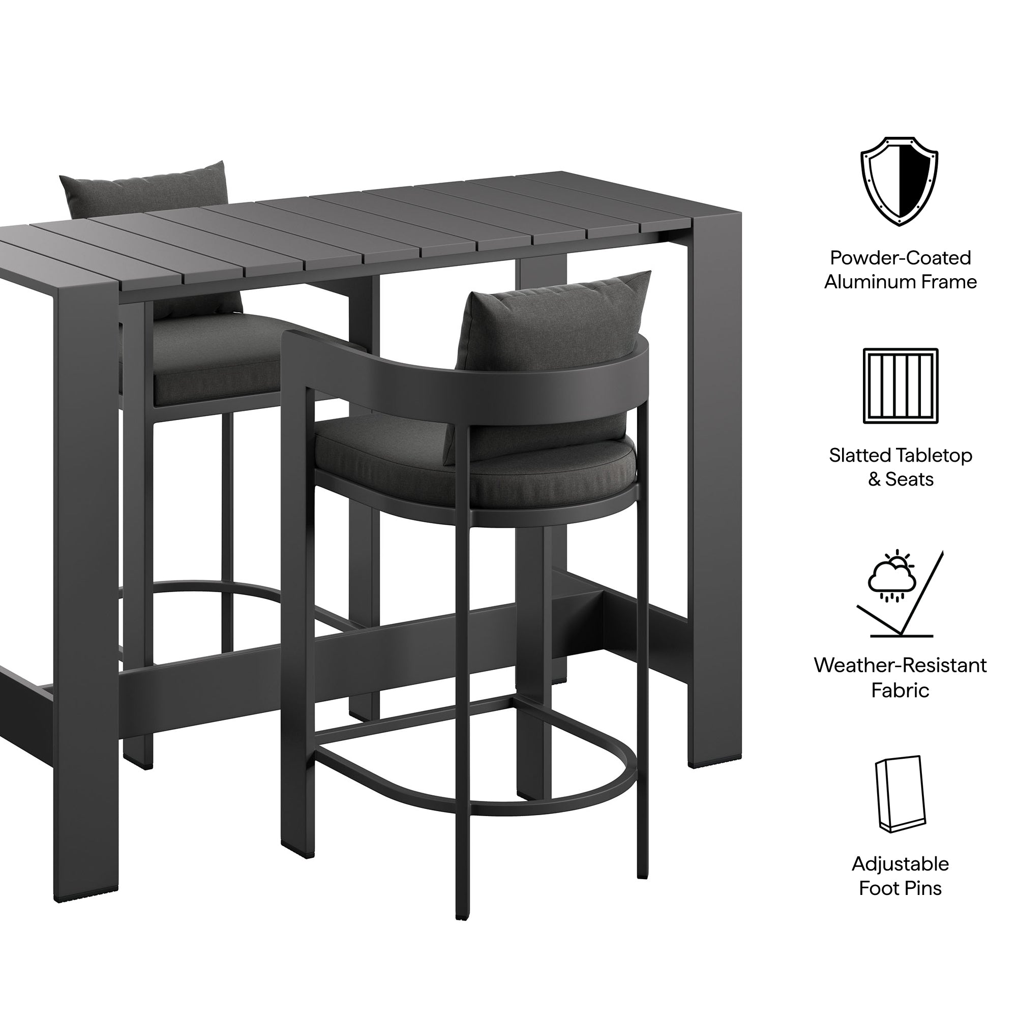 Modway Tahoe 3-Piece Outdoor Patio Aluminum Bar Table Set