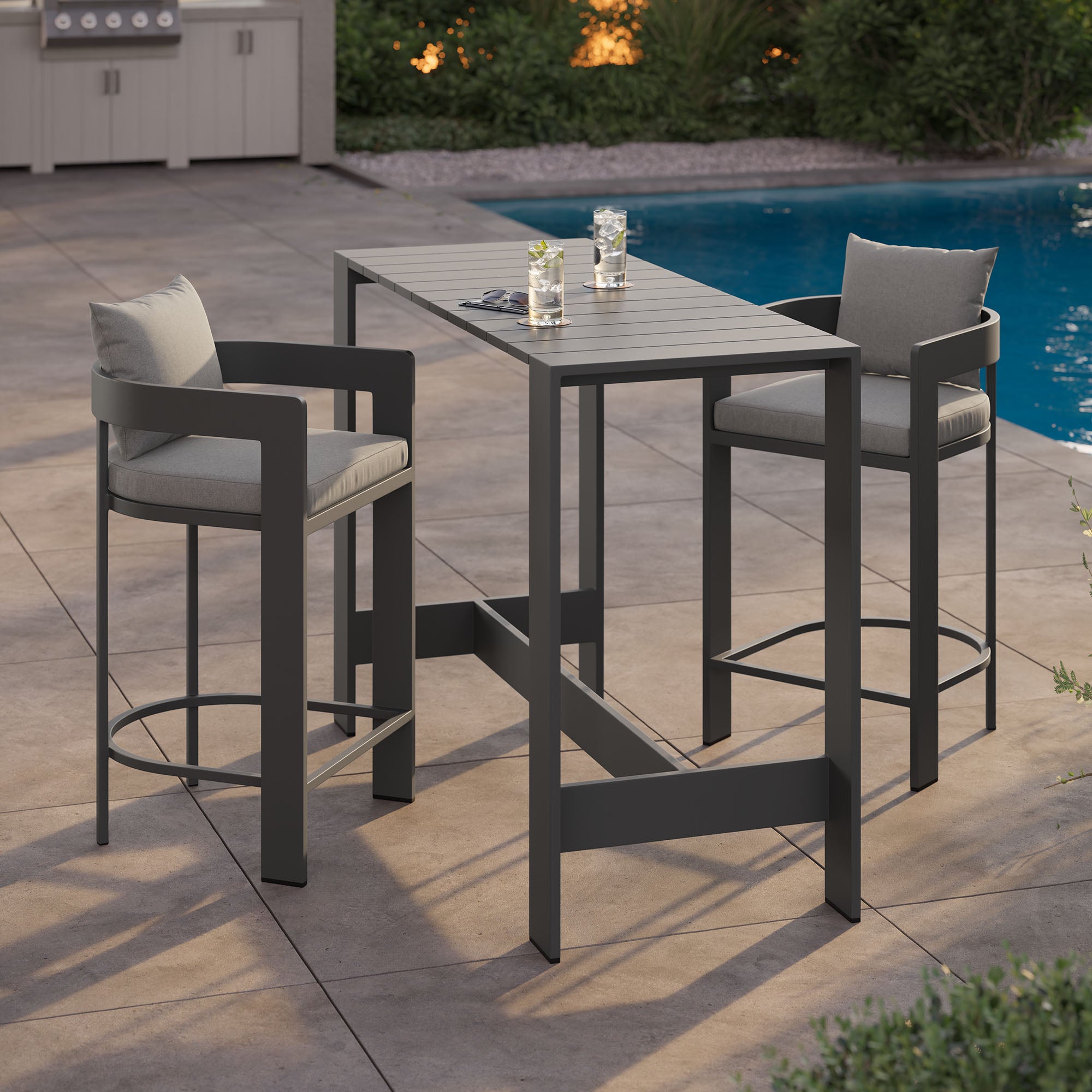 Modway EEI-7598 Tahoe 3-Piece Outdoor Patio Aluminum Bar Table Set