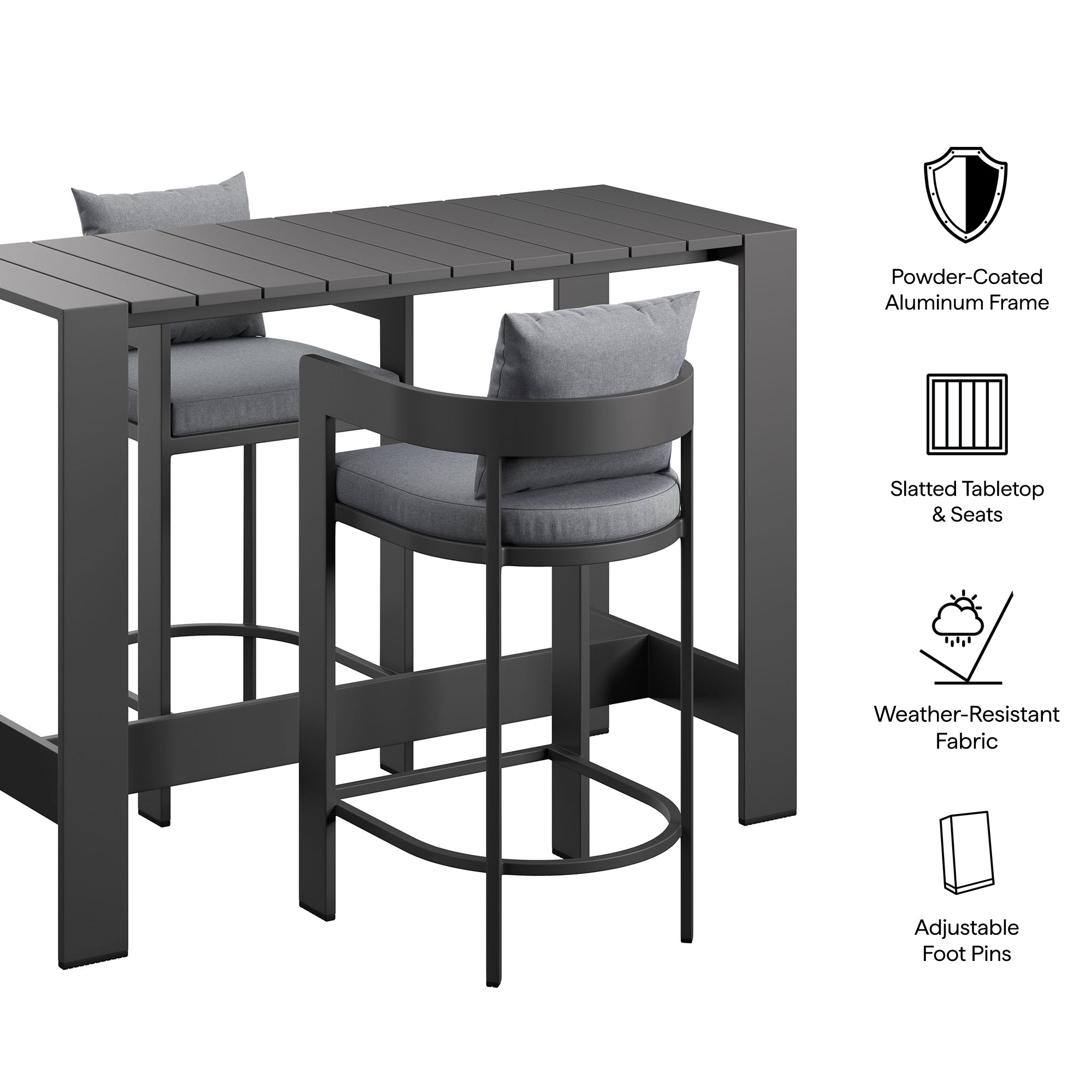 Modway EEI-7598 Tahoe 3-Piece Outdoor Patio Aluminum Bar Table Set