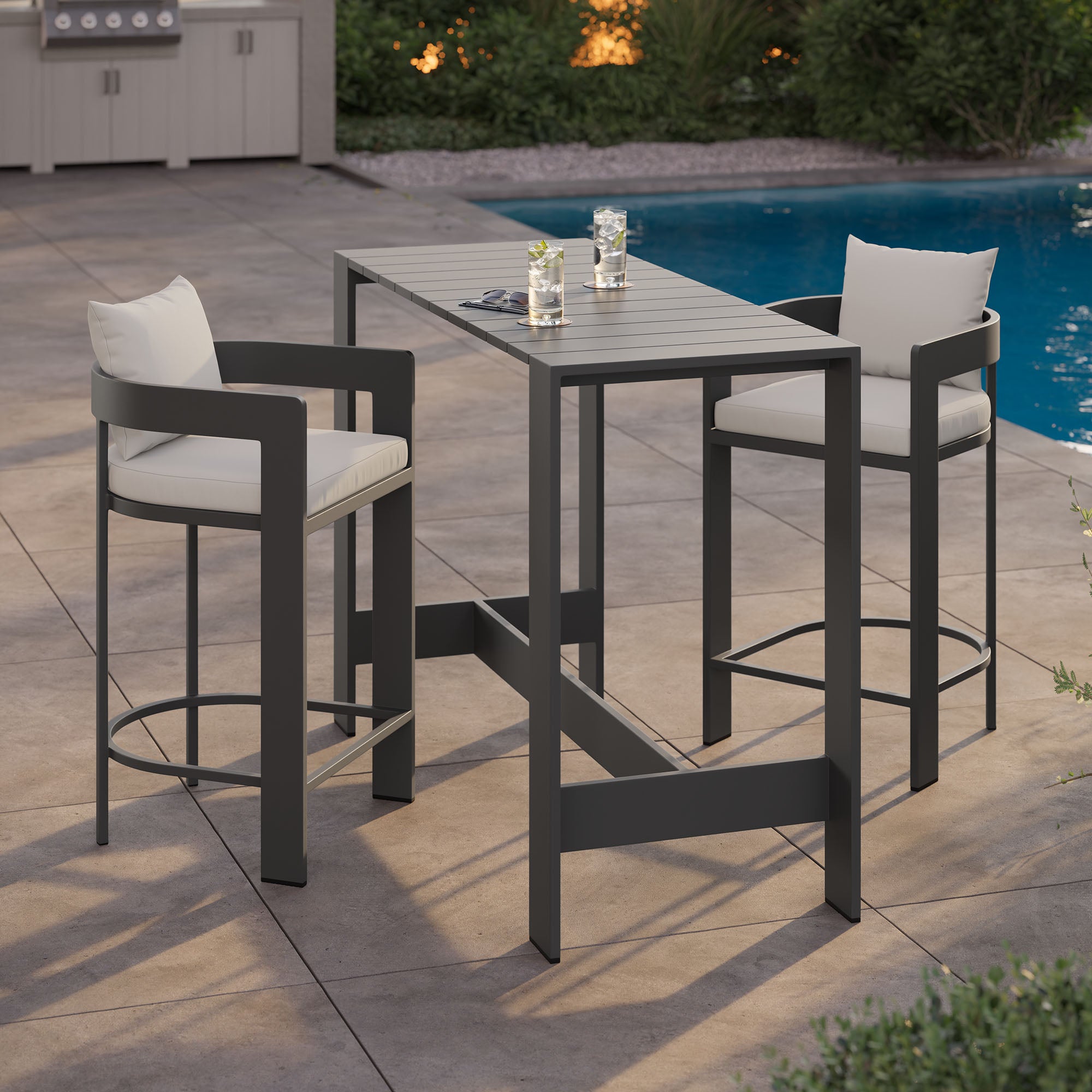 Modway EEI-7598 Tahoe 3-Piece Outdoor Patio Aluminum Bar Table Set