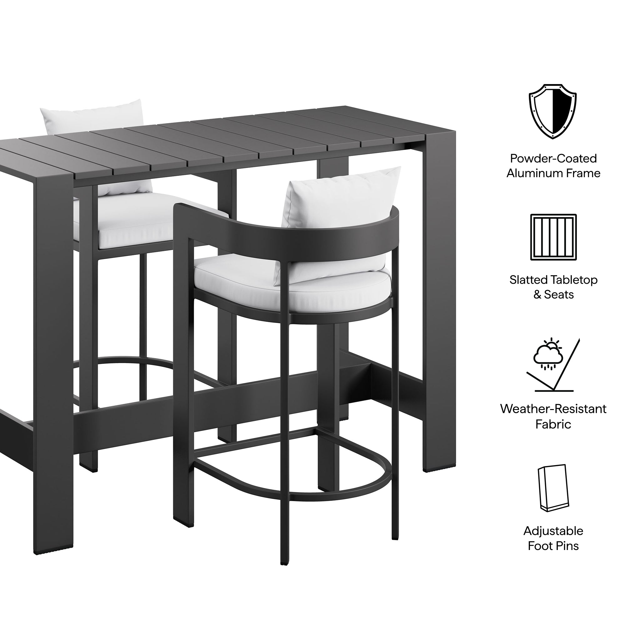 Modway EEI-7598 Tahoe 3-Piece Outdoor Patio Aluminum Bar Table Set