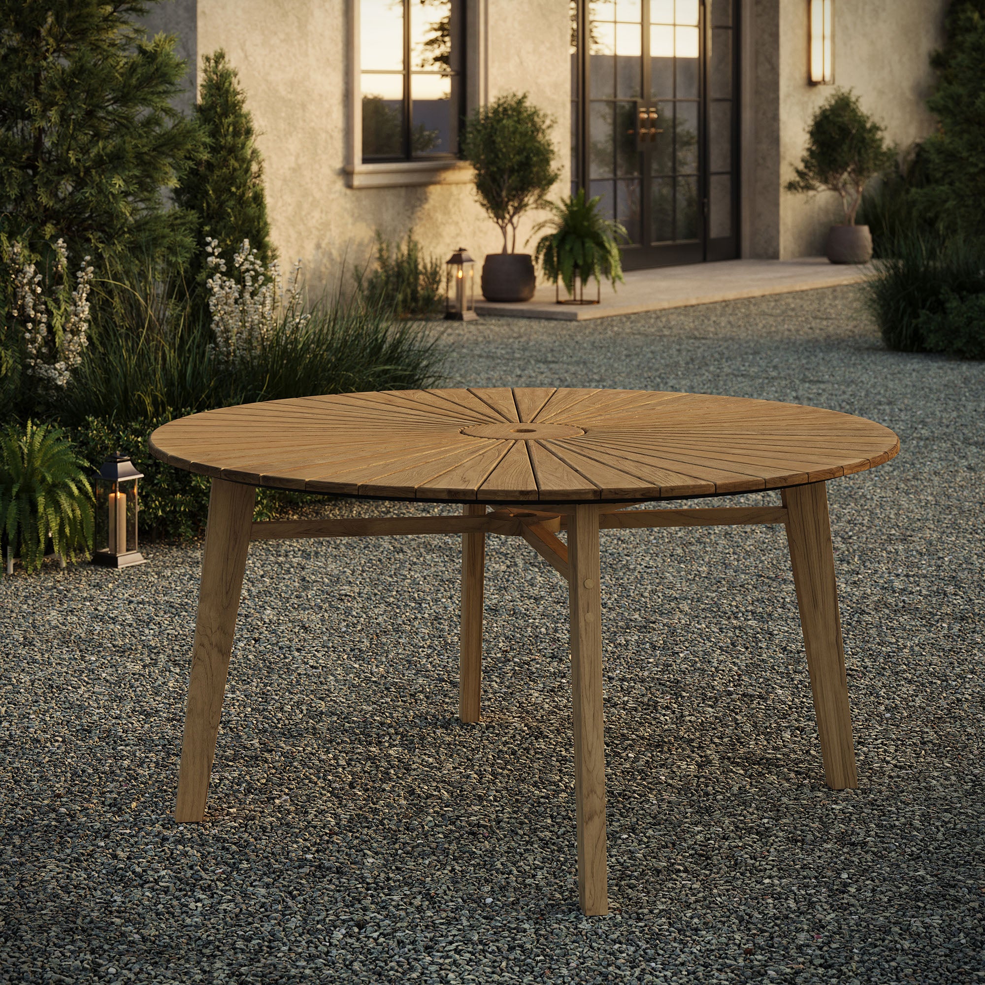 Modway Cielo 59" Sunburst Outdoor Patio Teak Dining Table