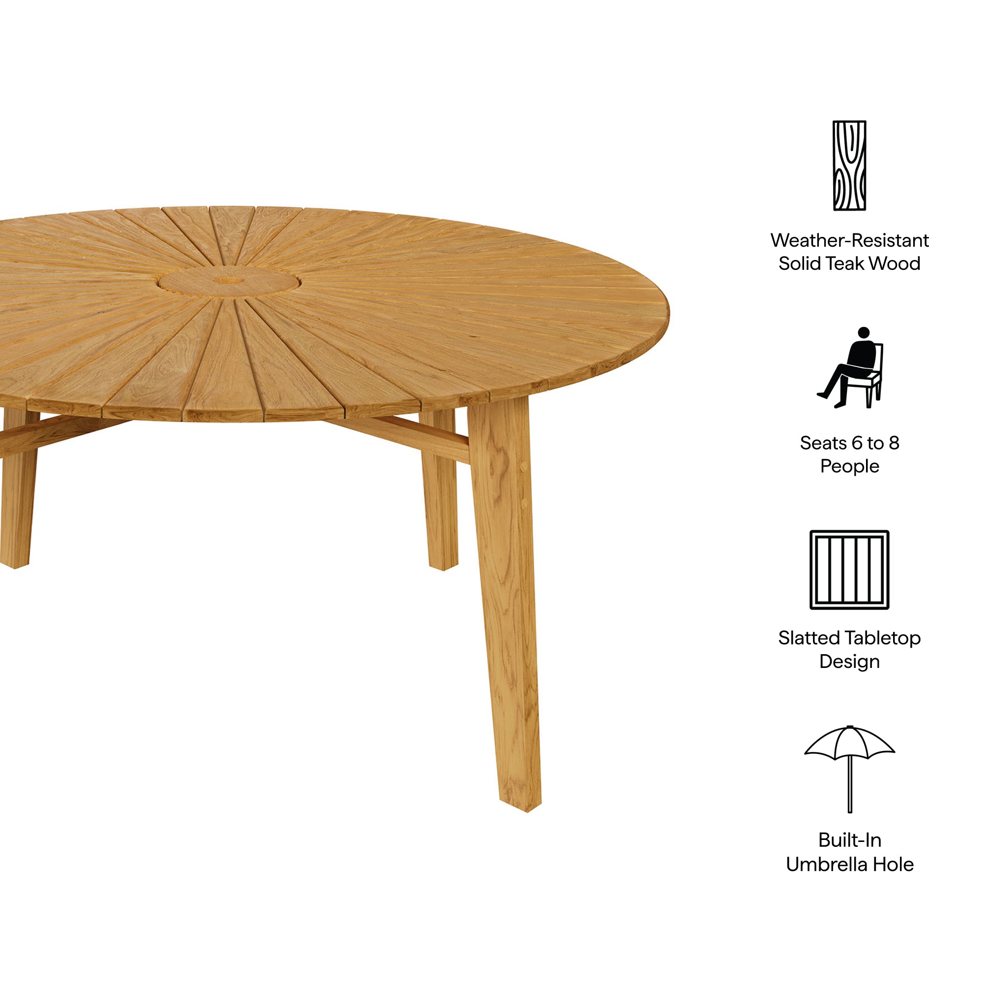 Modway EEI-7601 Cielo 59" Sunburst Outdoor Patio Teak Dining Table