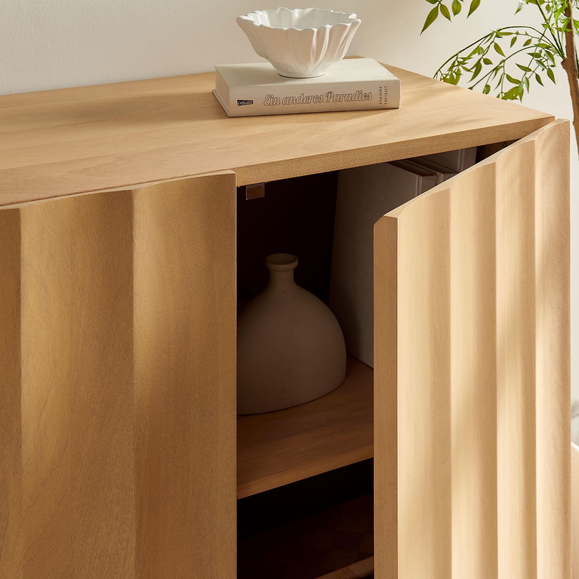 Modway EEI-7605 Sorren 54 Inch Scalloped Wood 3-Door Sideboard