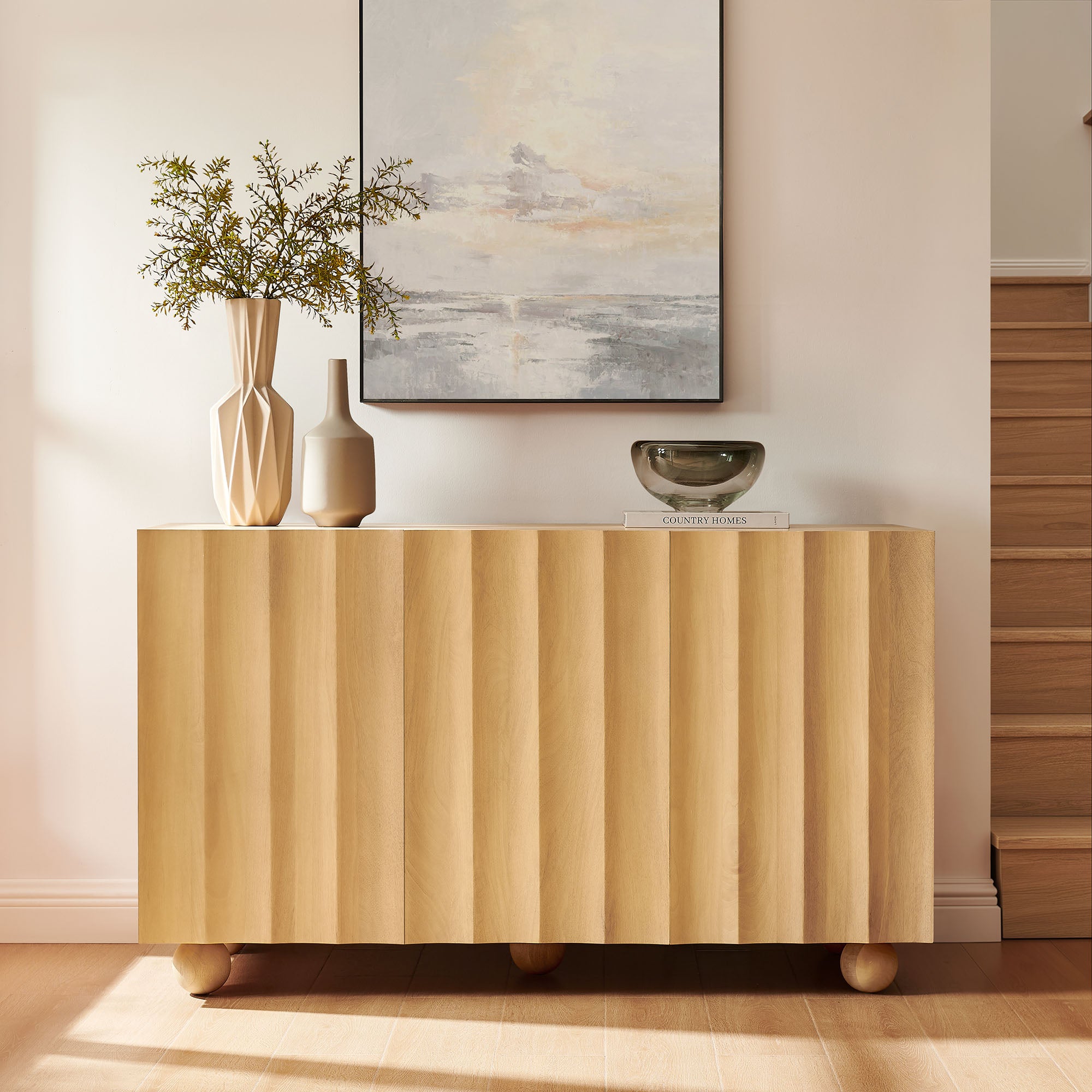 Modway EEI-7605 Sorren 54 Inch Scalloped Wood 3-Door Sideboard