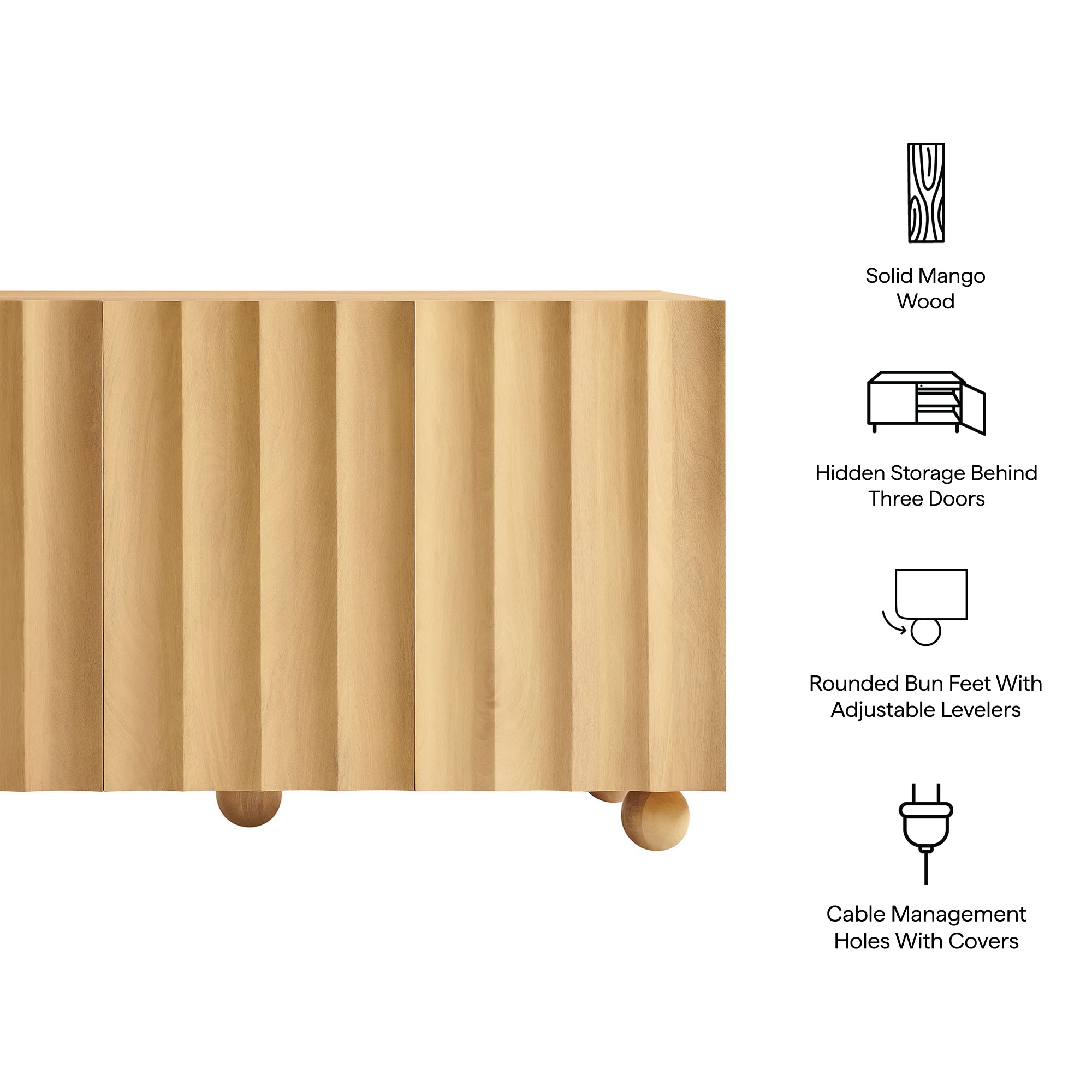 Modway EEI-7605 Sorren 54 Inch Scalloped Wood 3-Door Sideboard