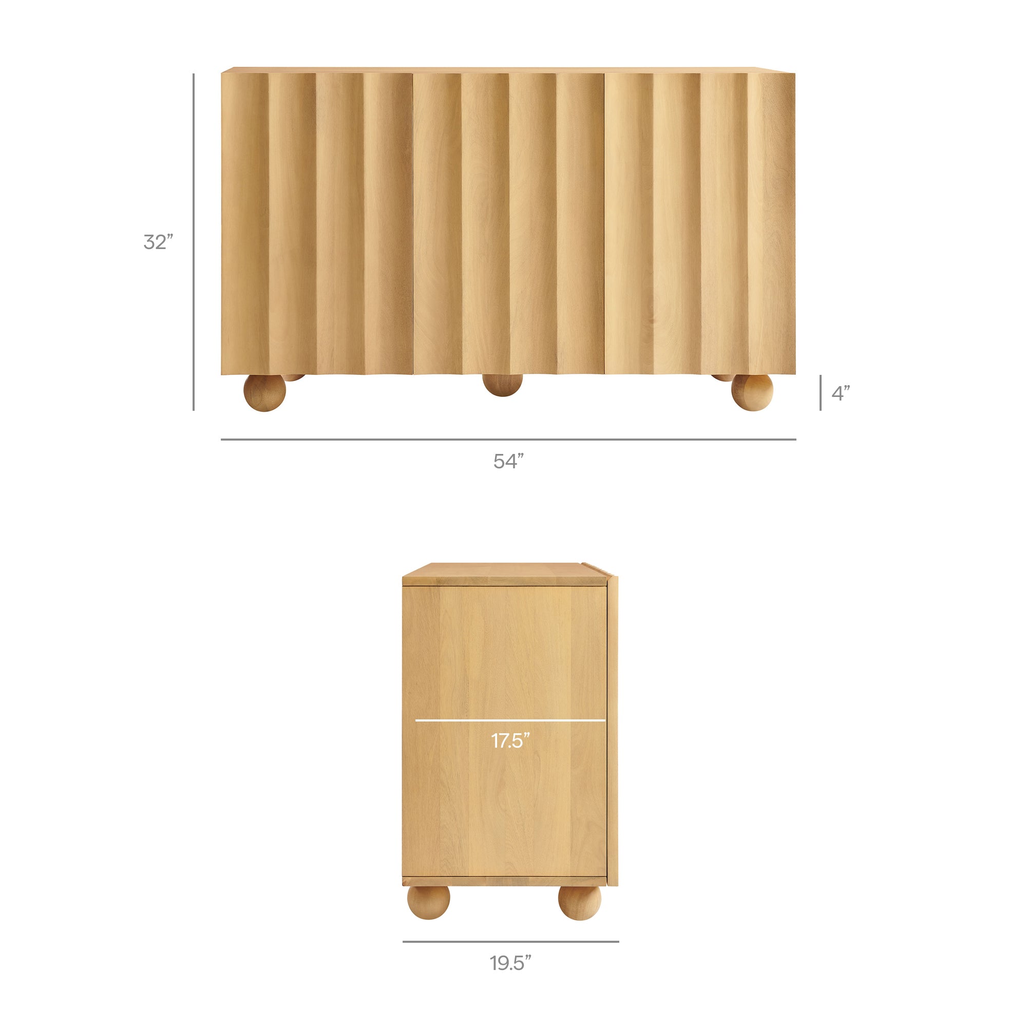 Modway EEI-7605 Sorren 54 Inch Scalloped Wood 3-Door Sideboard