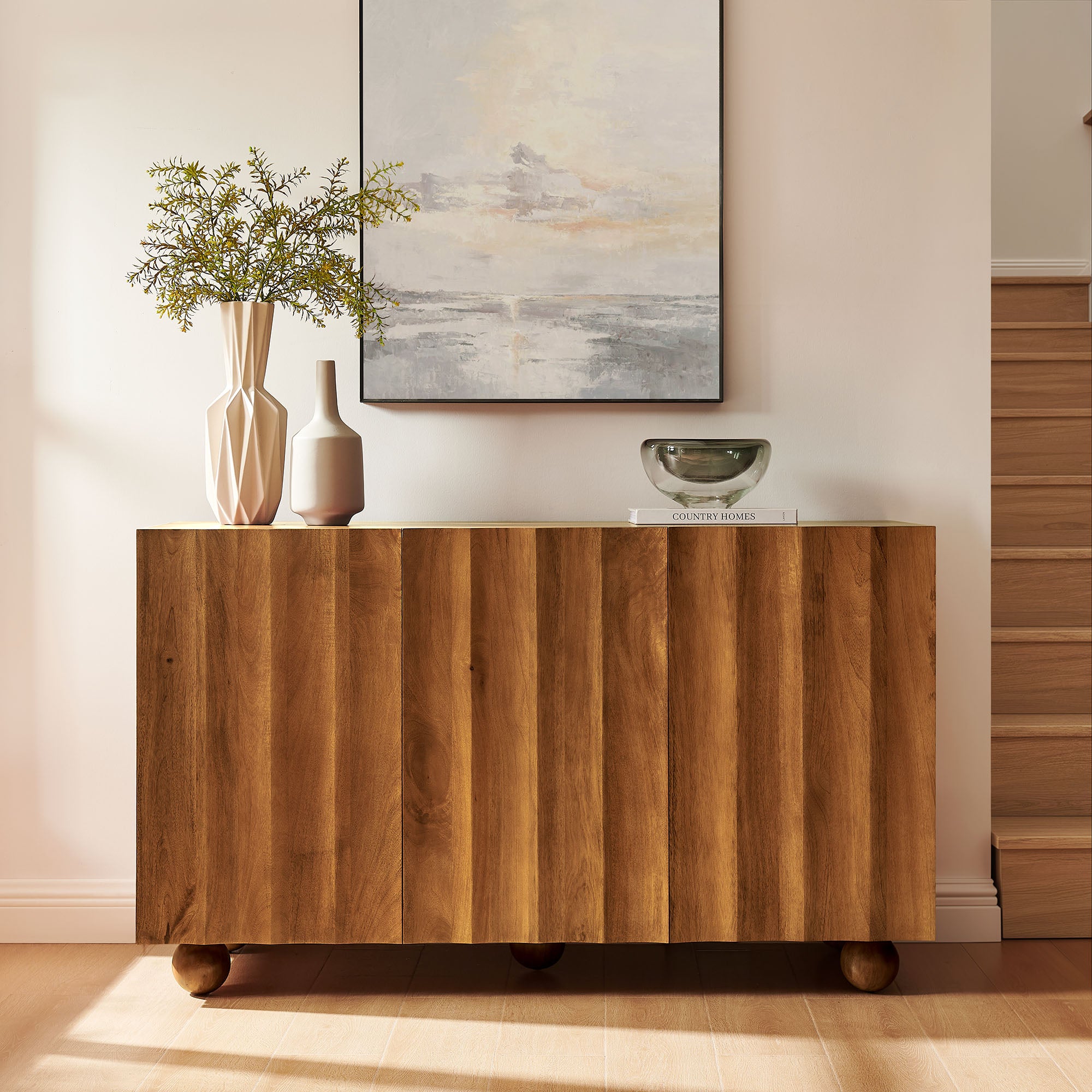Modway EEI-7605 Sorren 54 Inch Scalloped Wood 3-Door Sideboard